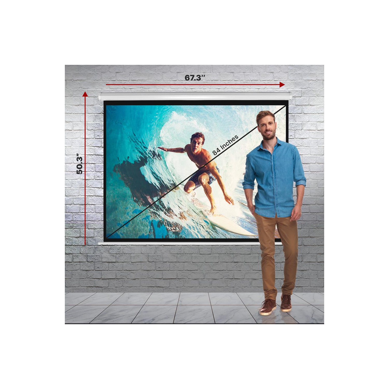 PYLE-HOME PRJSM9406 Universal Roll-Down Pull-Down Projection Screen, 50.3 x 67.3-Inch, Matte White