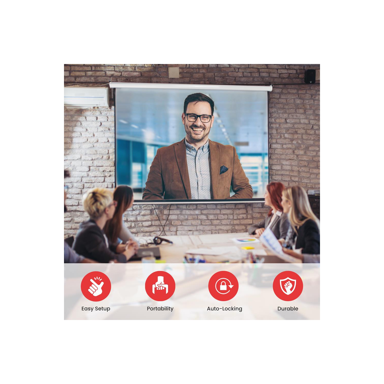 PYLE-HOME PRJSM9406 Universal Roll-Down Pull-Down Projection Screen, 50.3 x 67.3-Inch, Matte White