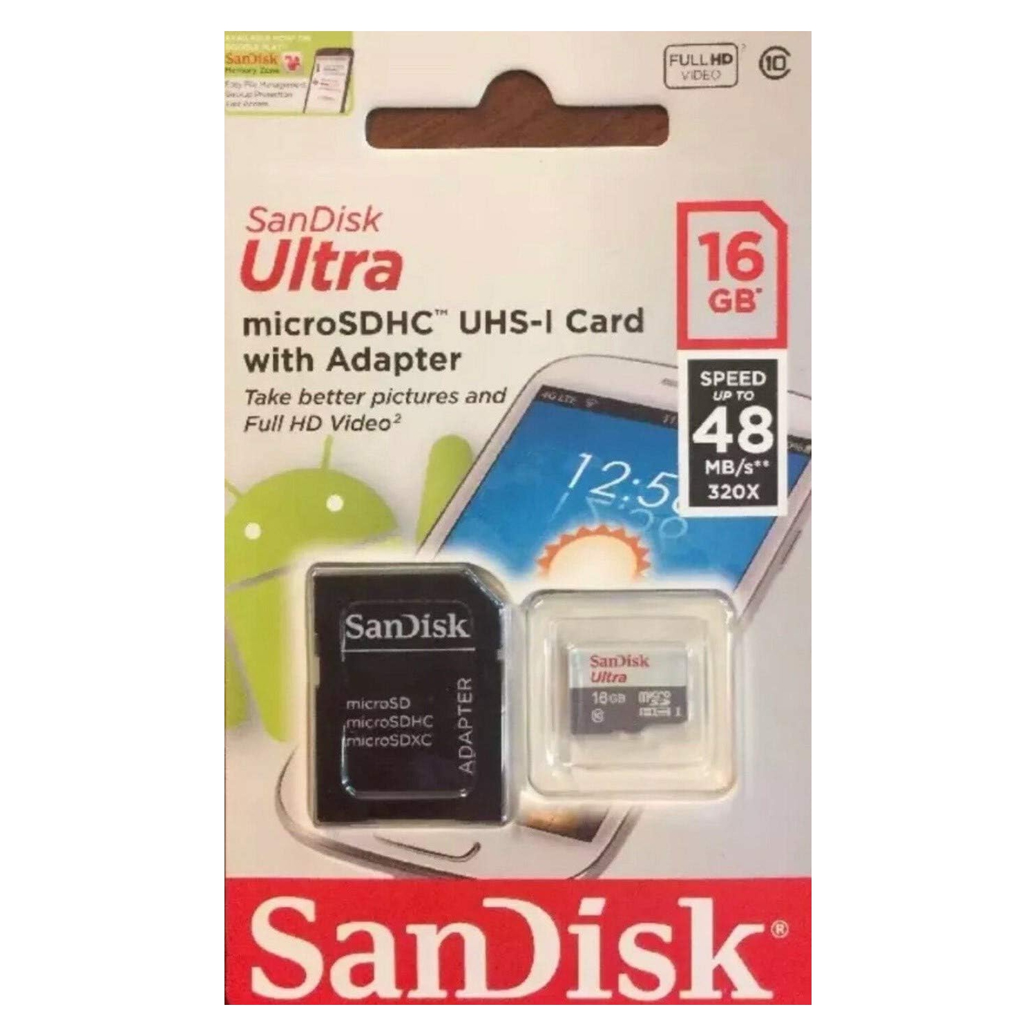 Carte microSDHC UHS-16&nbsp;Go I classe 10 de 48MB Mo/s Ultra SDSQUNB-016G-GN3MN Go de SanDisk