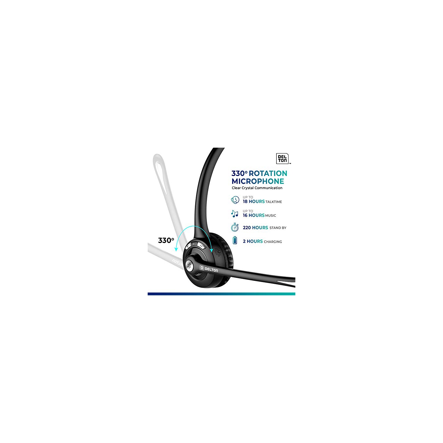 Delton Over-The-Head Noise Canceling Bluetooth Headset, Black