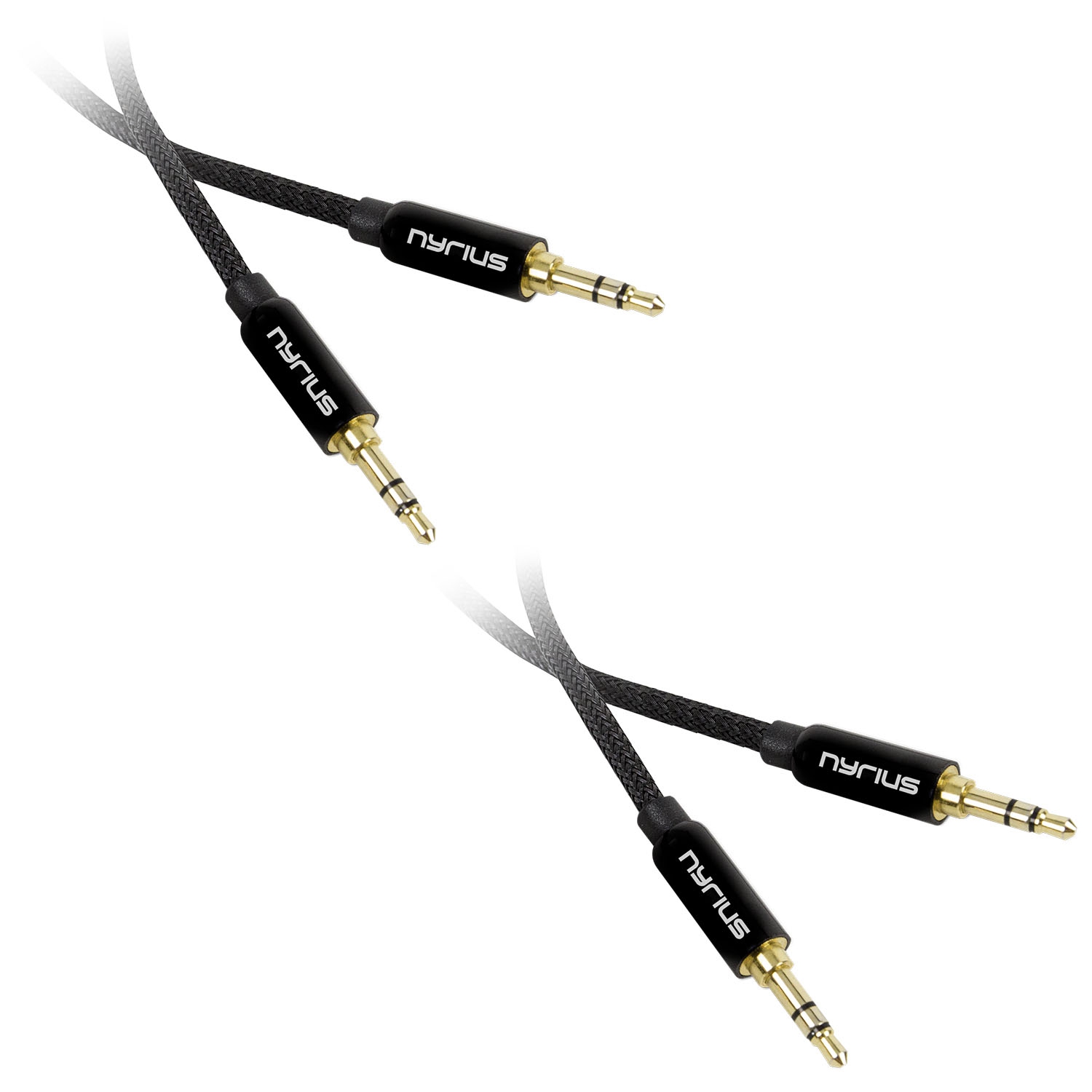 Nyrius Premium 3.5mm Auxiliary Audio Cable (3 Feet) with Tangle Free Protective Shielding & Step Down Connector - 2 Pack