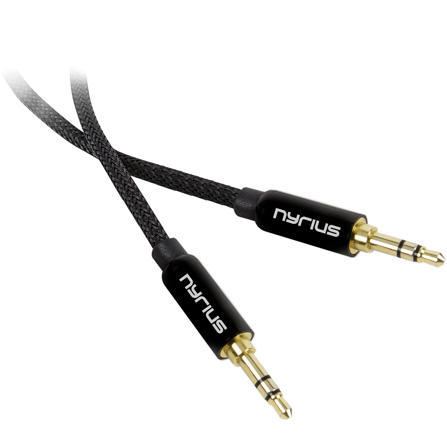 Câble audio auxiliaire 3,5 mm de première qualité de Nyrius avec blindage anti-enchevêtrement et connecteur bas - Paquet de 2