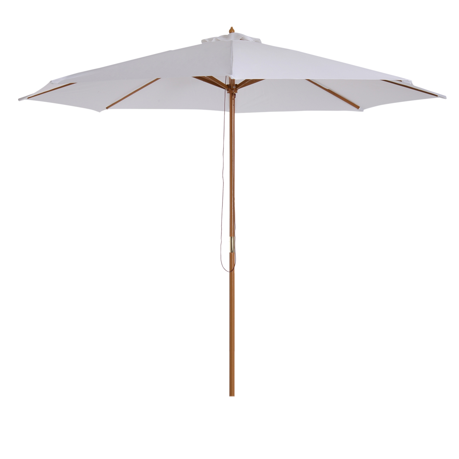 Outsunny 10' x 8' Bamboo Wooden Round Market Patio Sun Umbrella Garden Parasol Outdoor Sunshade Canopy, White