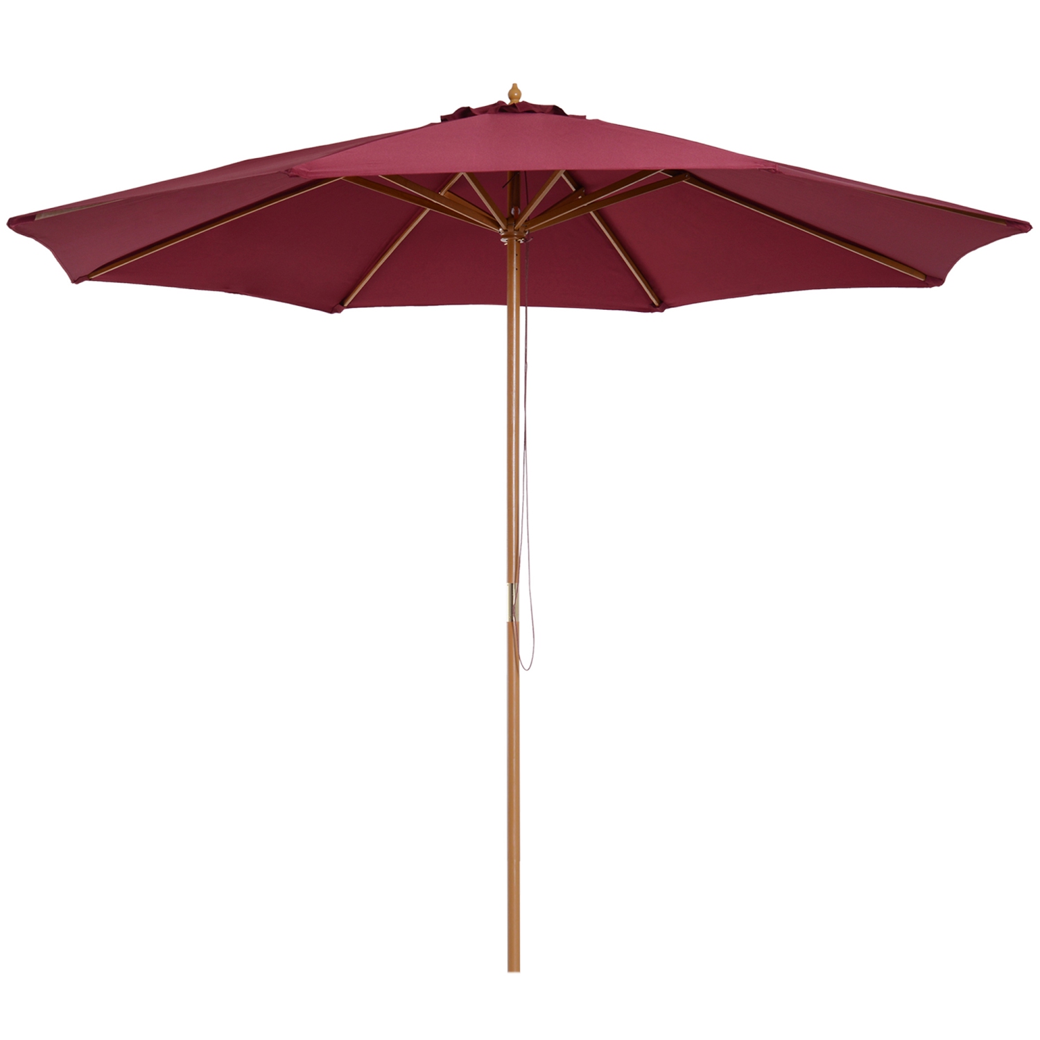Outsunny 10' x 8' Bamboo Wooden Round Market Patio Sun Umbrella Garden Parasol Outdoor Sunshade Canopy, Wine Red