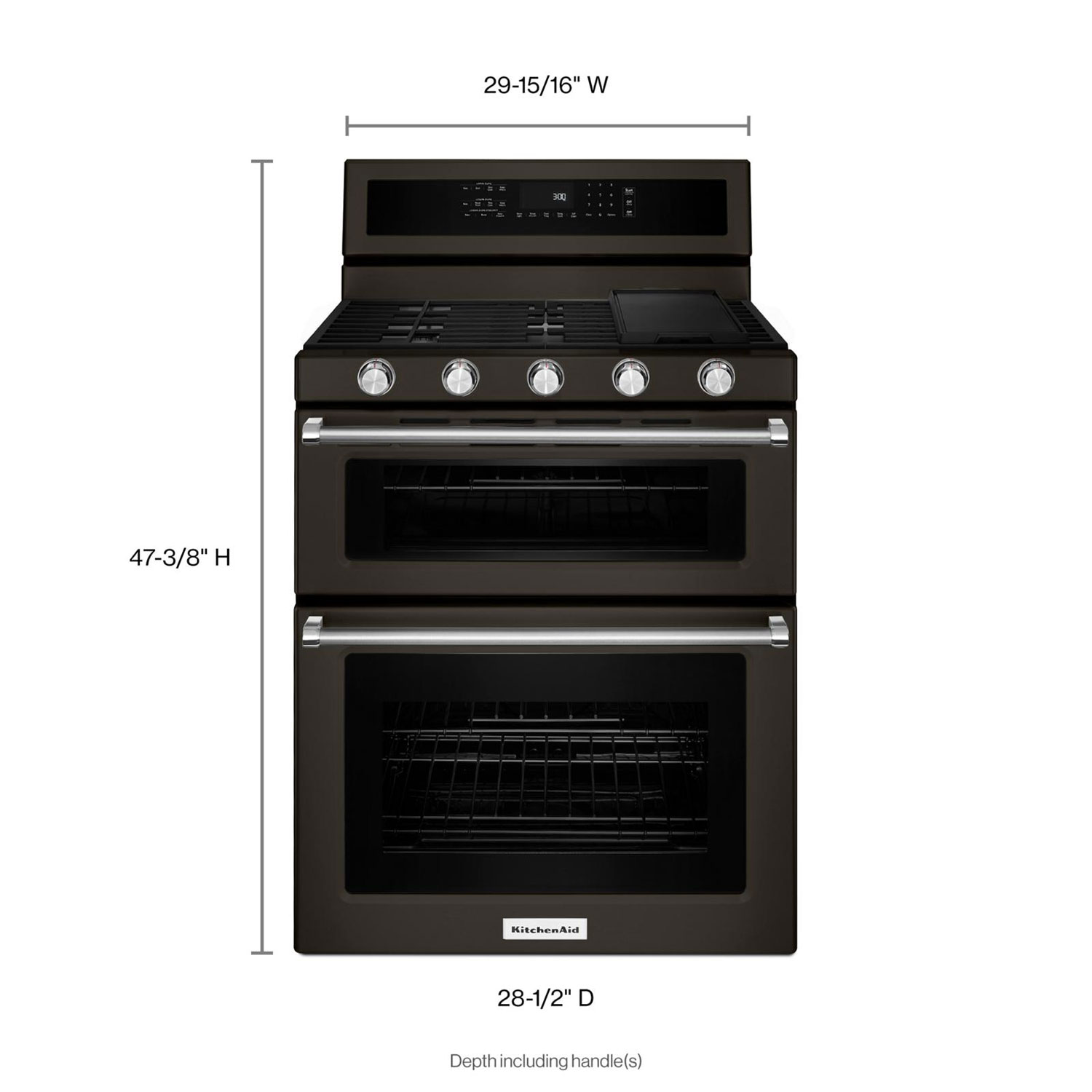 Cuisinière autonome à gaz à 5 brûleurs à deux fours True Convection 6 pi³ 30 po de KitchenAid