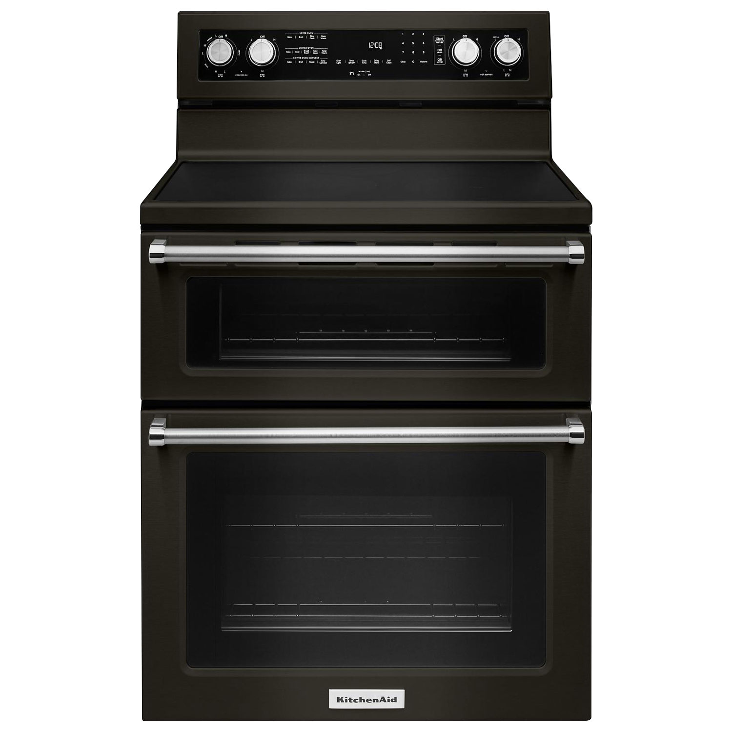 KitchenAid 30" 6.7 Cu. Ft. Double Oven 5-Element Electric Range - Black Stainless Steel