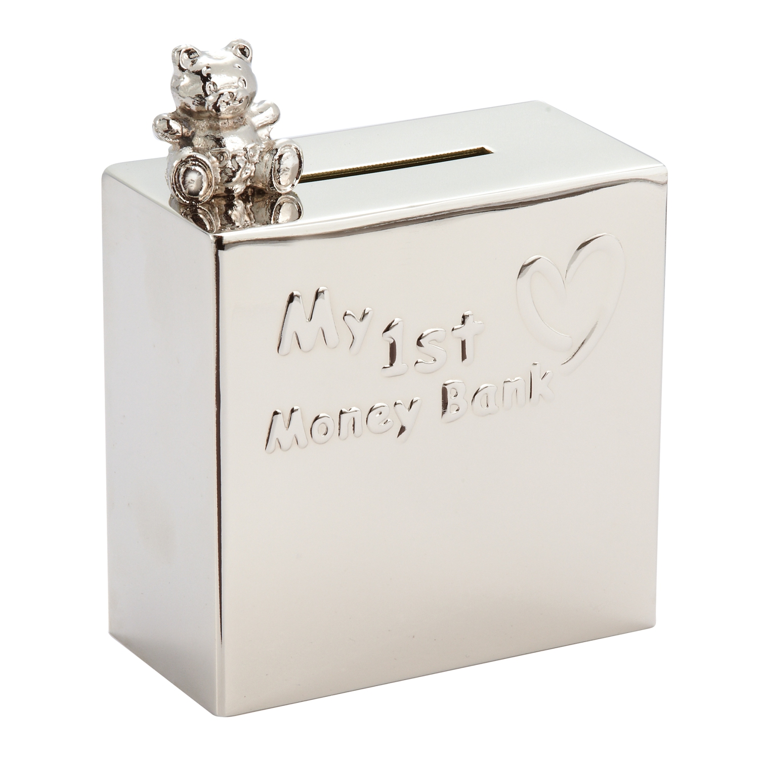 Elegance Nickel Plated Square Money Bank w/Bear