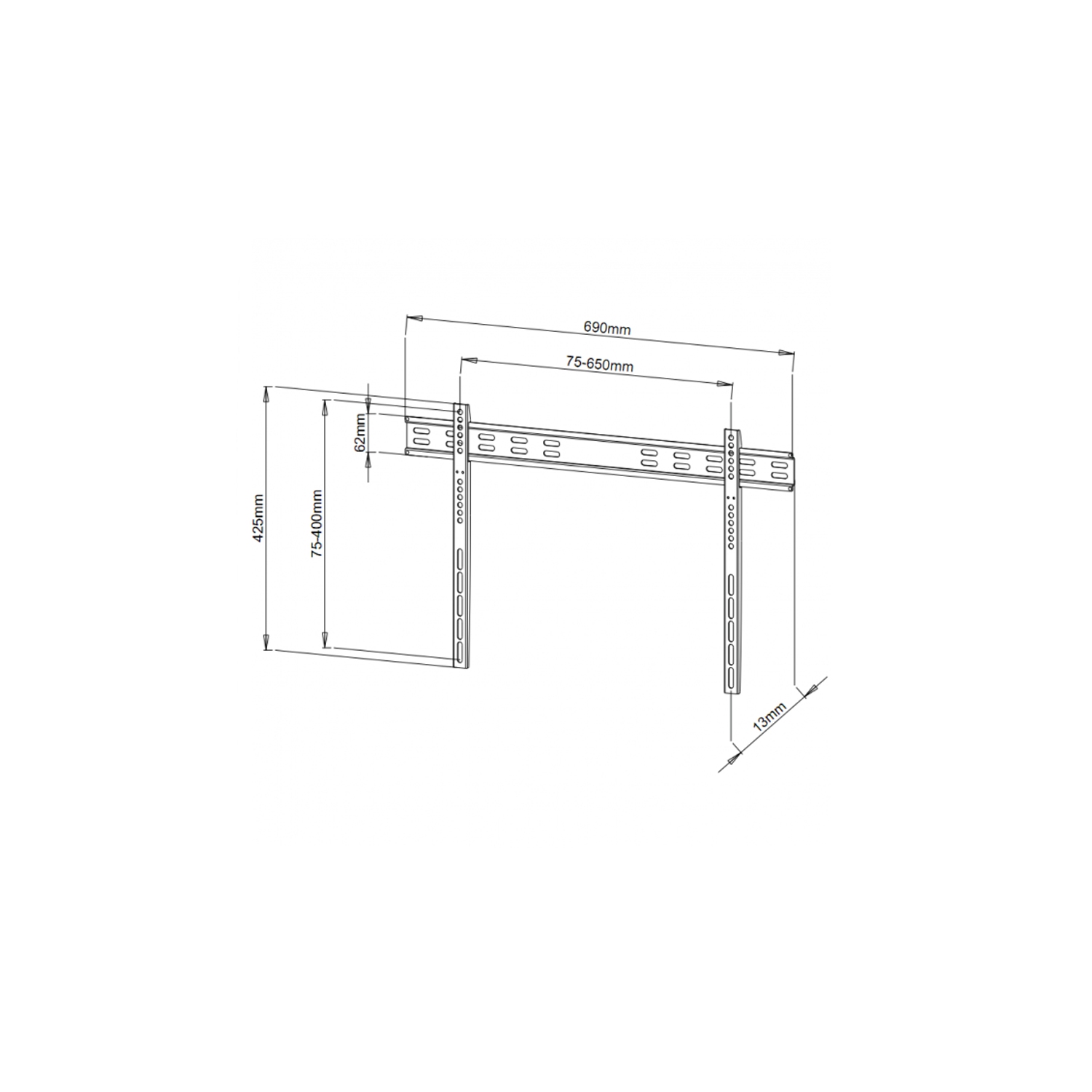 Techly 40' to 65" Ultra Slim Fixed LCD/LED TV Wall Mount - VESA up to 400x400 mm - Holds up to 60 kg - Includes bubble level - Black