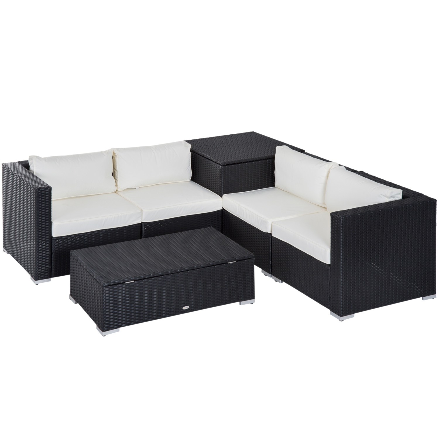 Outsunny – Ensemble de meubles de patio de 6 pièces avec coussin, sofa de patio modulaire en osier de résine de polyéthylène, avec table de rangement