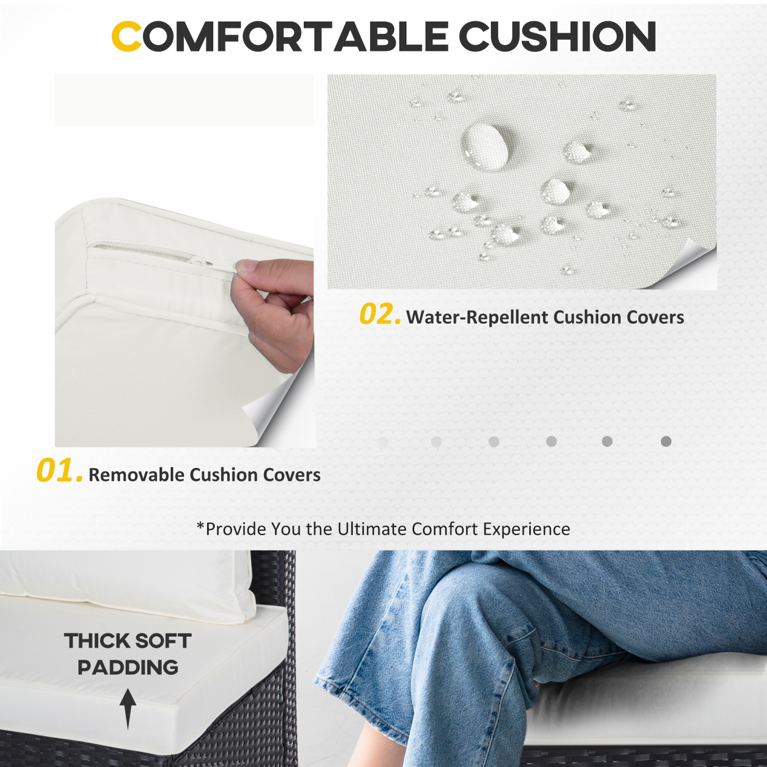 Outsunny – Ensemble de meubles de patio de 6 pièces avec coussin, sofa de patio modulaire en osier de résine de polyéthylène, avec table de rangement