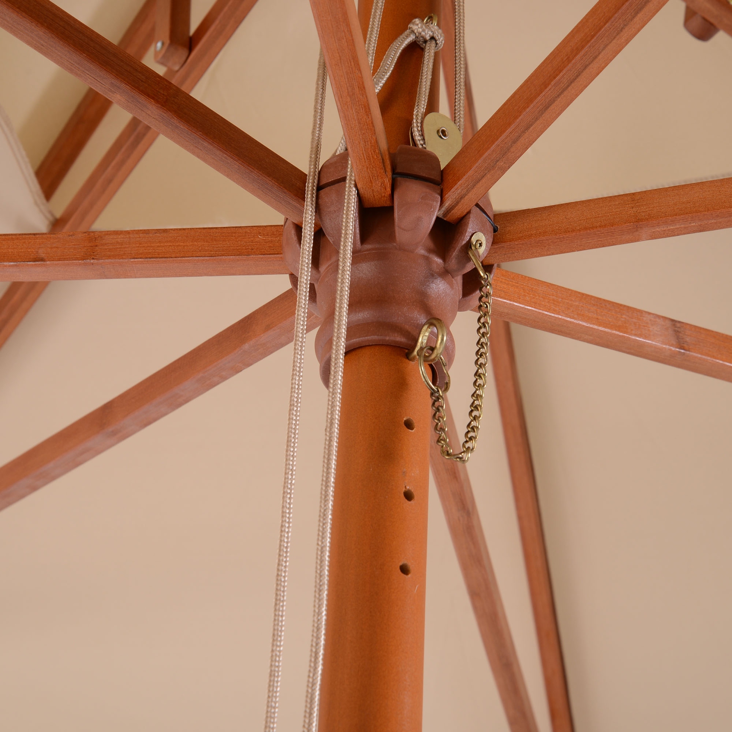 Outsunny 10x10ft Wood Square Patio Umbrella Garden Market Parasol Sunshade Canopy with 2 Pulley Pagoda Style, Khaki