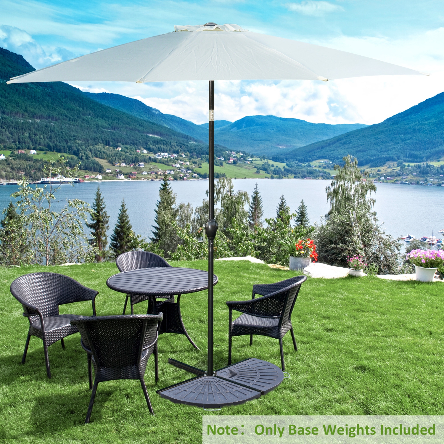 Outsunny 2pc Portable Umbrella Base Weights 61.6lbs Resin Flabelliform Garden Parasol Base Outdoor Patio Umbrella Stand Holder Weights, Bronze