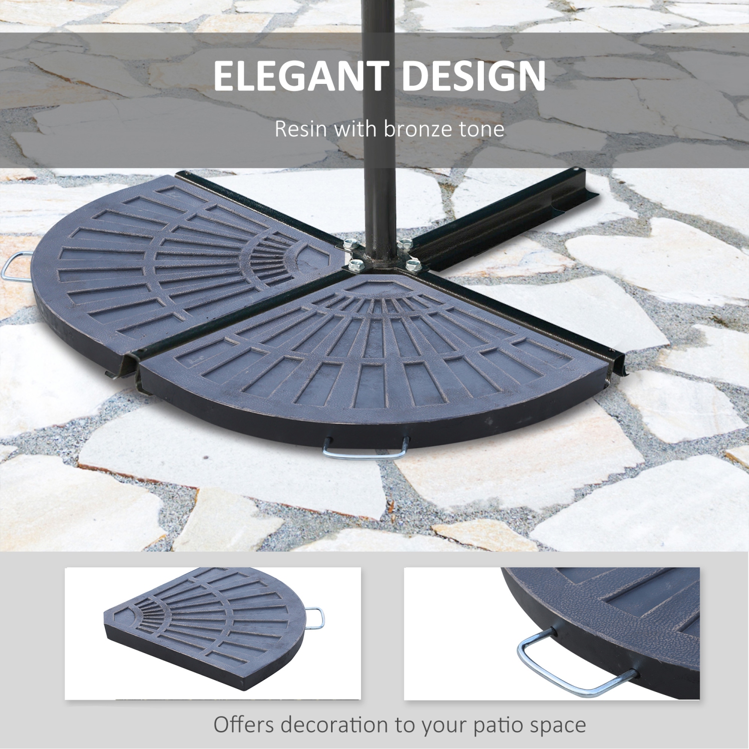 Outsunny 2pc Portable Umbrella Base Weights 61.6lbs Resin Flabelliform Garden Parasol Base Outdoor Patio Umbrella Stand Holder Weights, Bronze