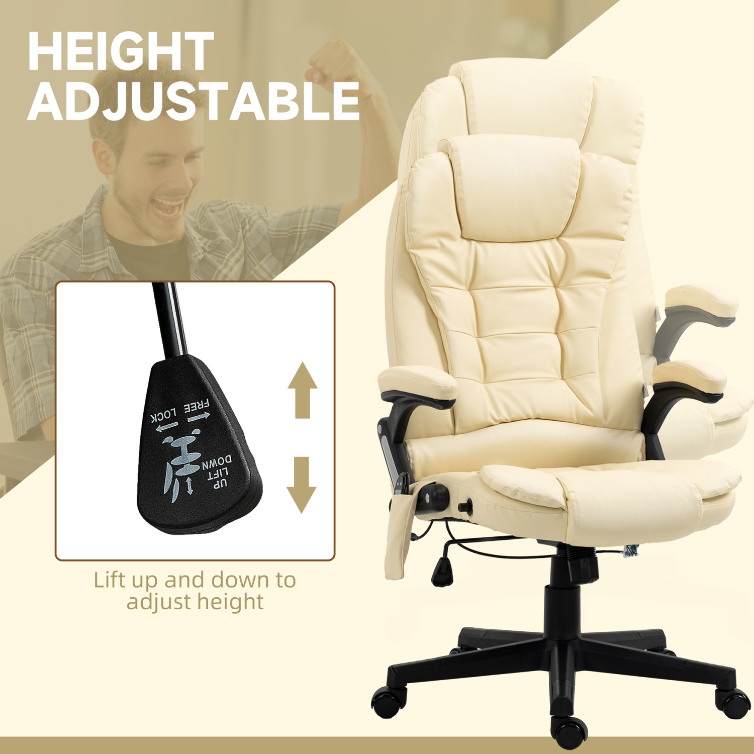 HOMCOM Adjustable Heated Ergonomic Massage Office Chair Swivel Vibrating High Back Faux Leather Executive Chair Office Furniture