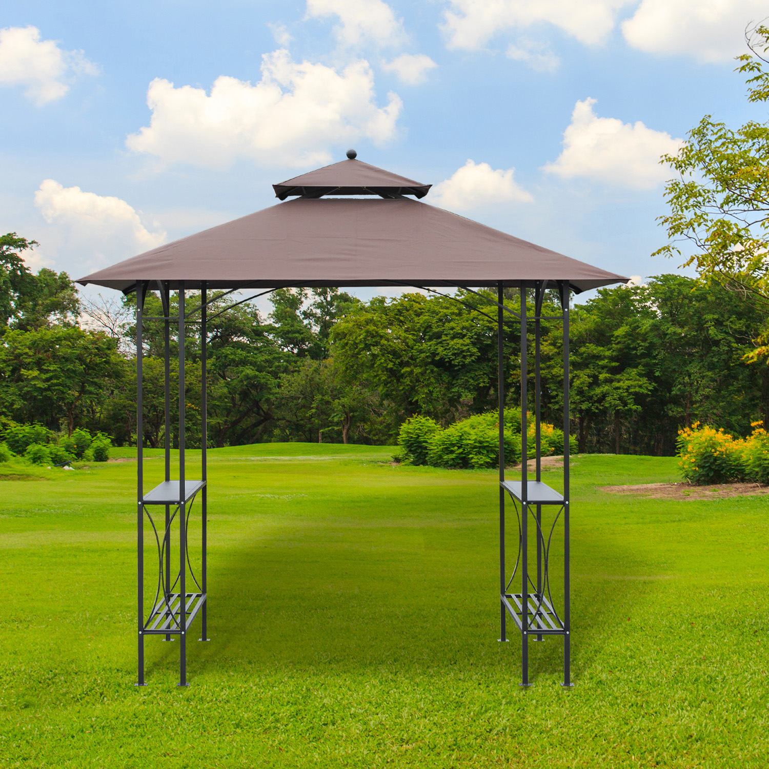 Outsunny 8x5FT BBQ tent with 2-Tires Shelf Coffee