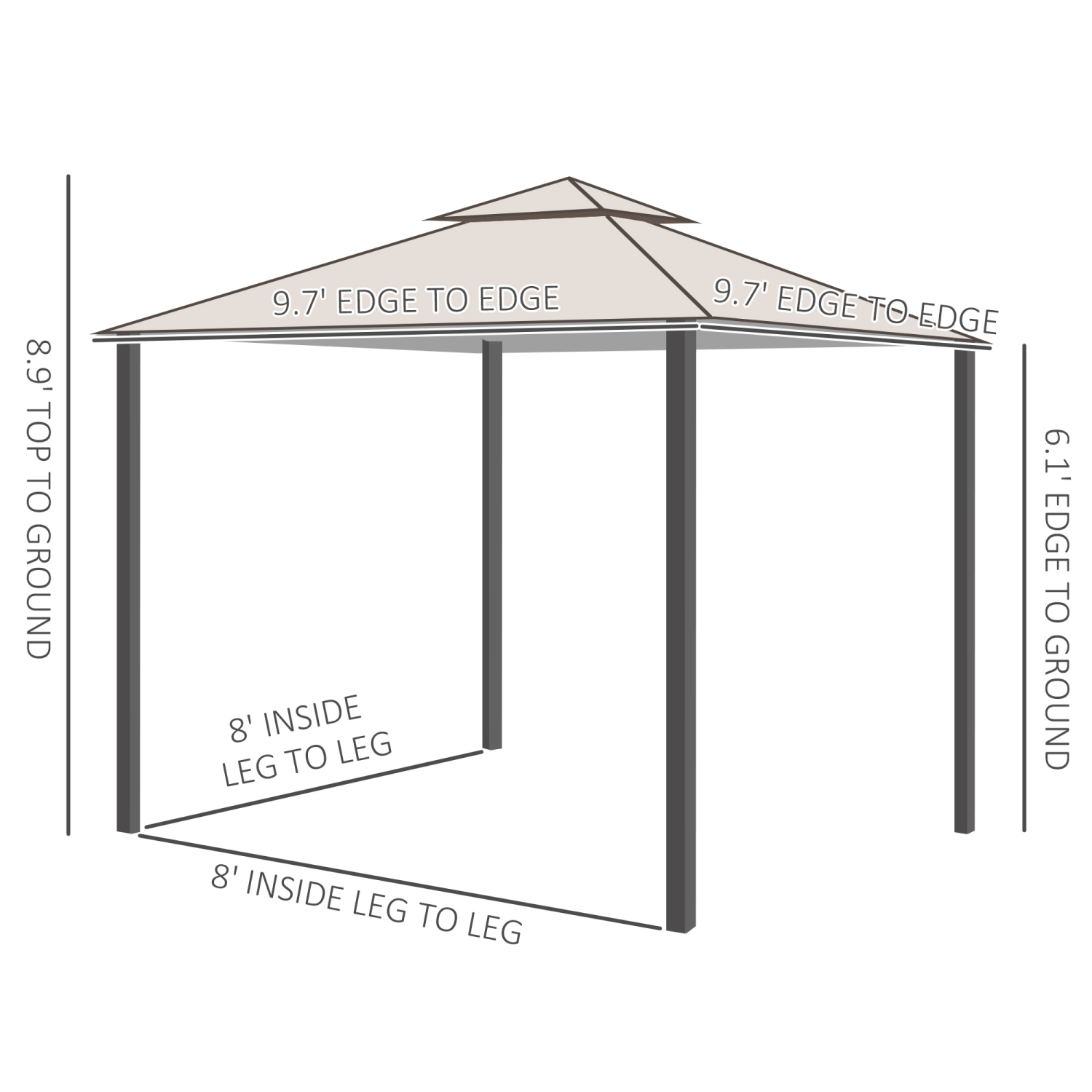 Outsunny 10' x 10' Double Tier Garden Gazebo Canopy Outdoor Sunshade Tent Water-Resistant Anti-UV Roof with Metal Frame and Mesh Sidewalls, Beige