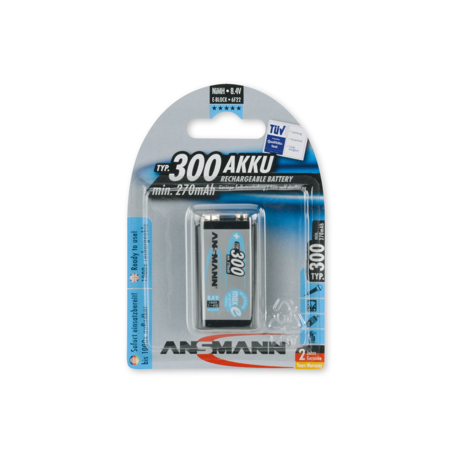 Batterie rechargeable NiMH de 300 mAh d’Ansmann - 9 V