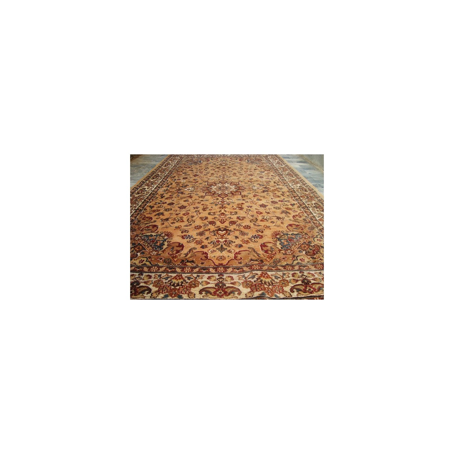 Ahmedani Tan Flowral Hand Knotted Silk Wool Carpet 5' x 8' Area Rug - Beige