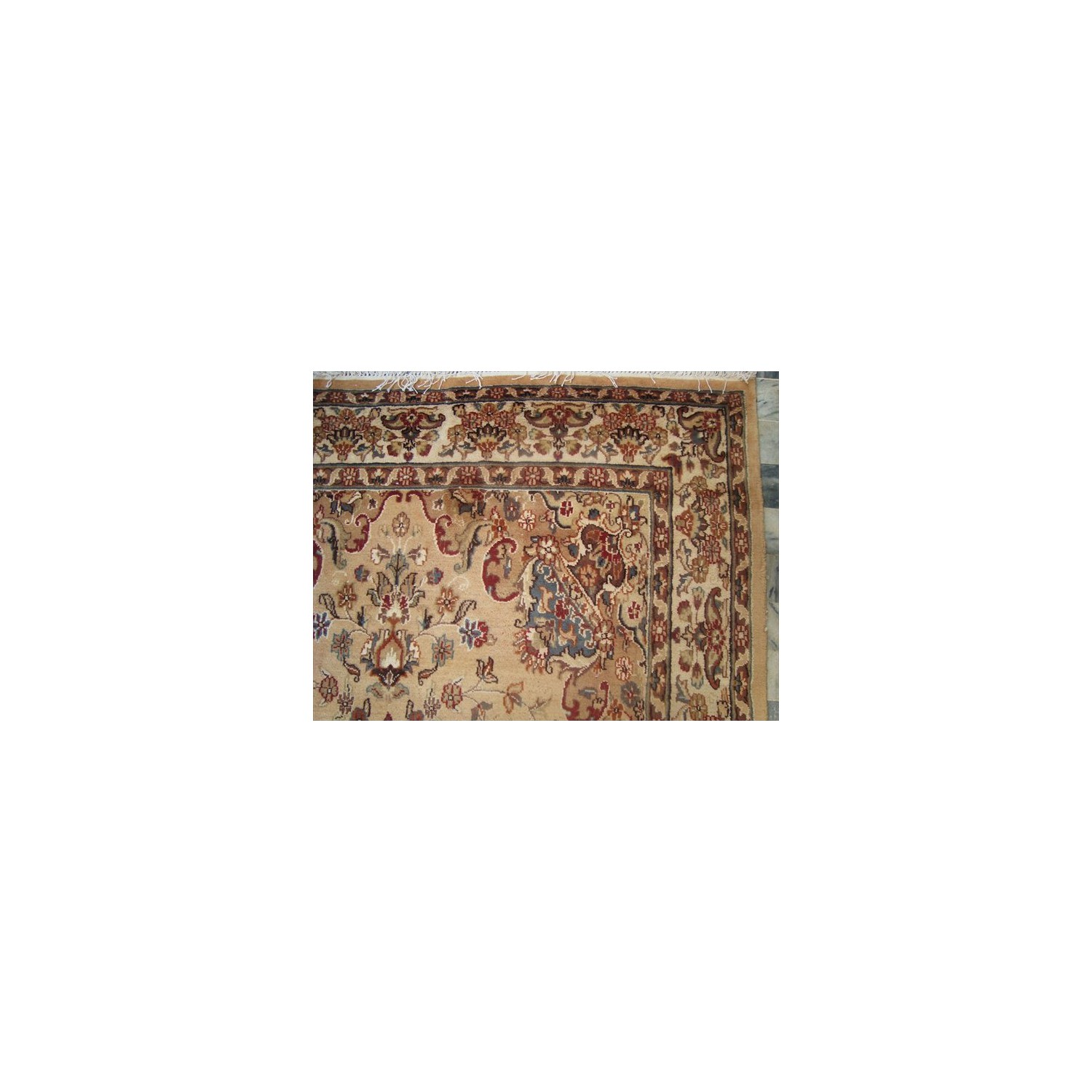 Ahmedani Tan Flowral Hand Knotted Silk Wool Carpet 5' x 8' Area Rug - Beige