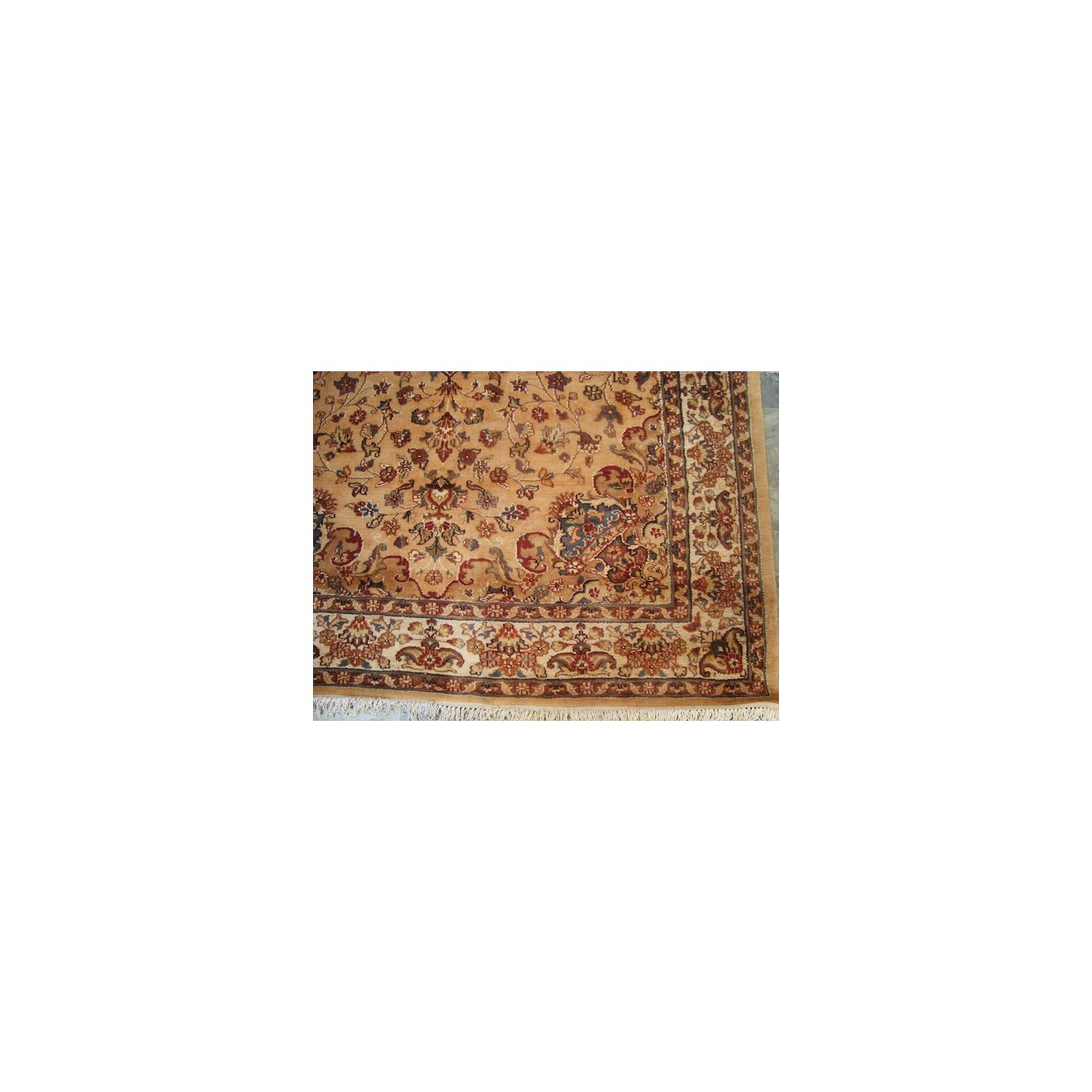 Ahmedani Tan Flowral Hand Knotted Silk Wool Carpet 5' x 8' Area Rug - Beige