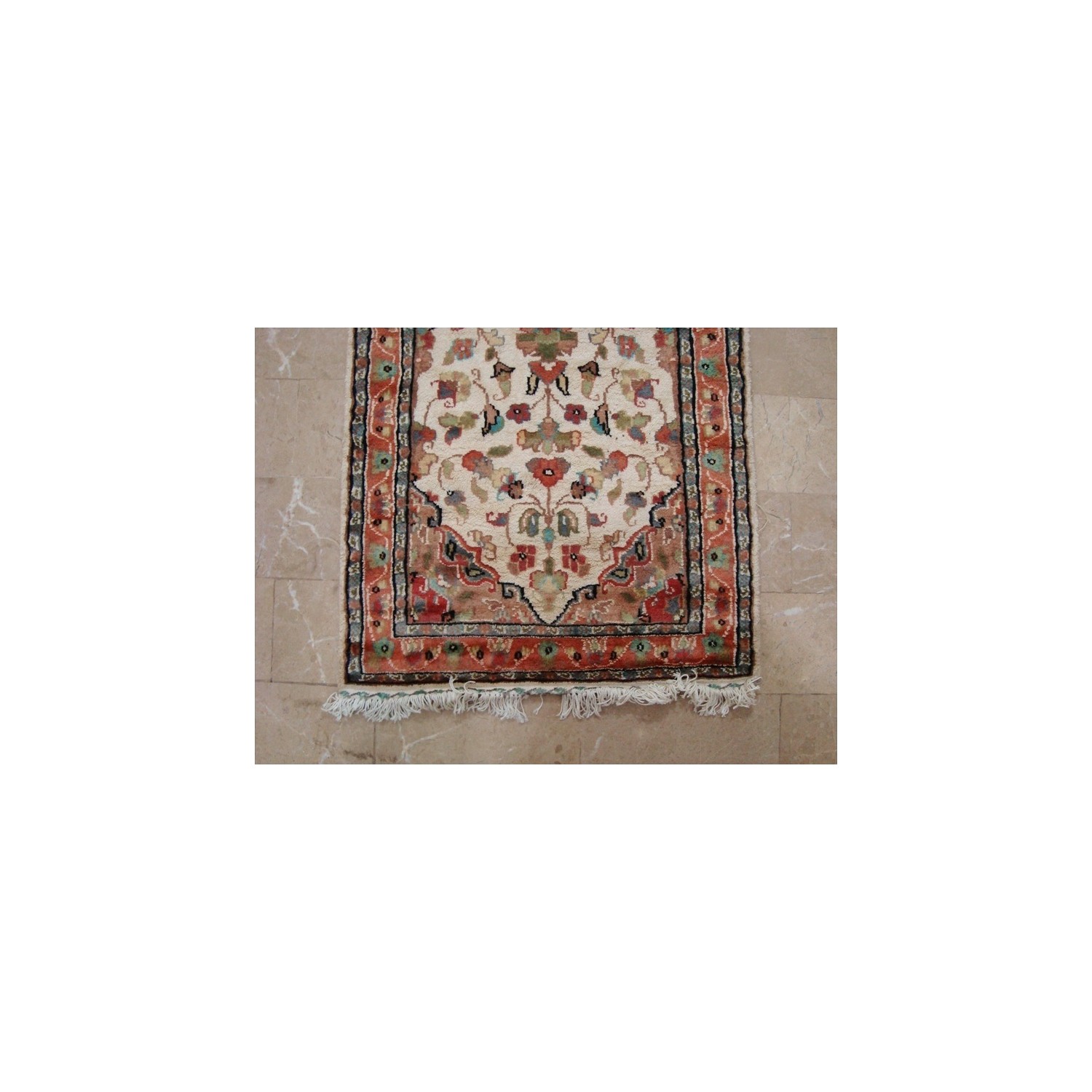 Ahmedani Area Carpet Floral Medallion Hand Knotted Wool Silk Rug 2' x 6' Hallway Runner - Ivory