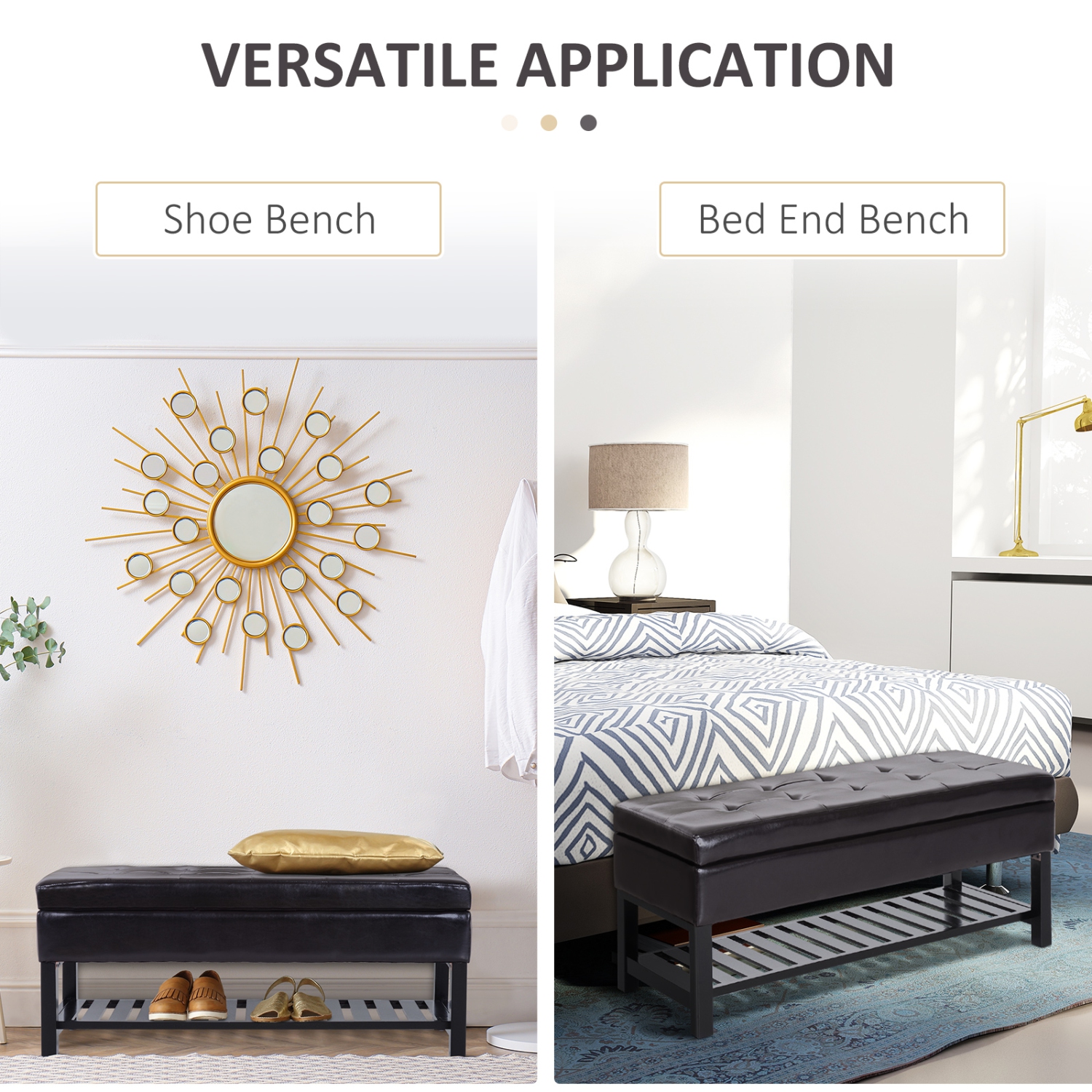 Banc à chaussures de HOMCOM, banc d'entrée capitonné recouvert de cuir PU avec couvercle, support à chaussures et cadre en bois pour le salon,