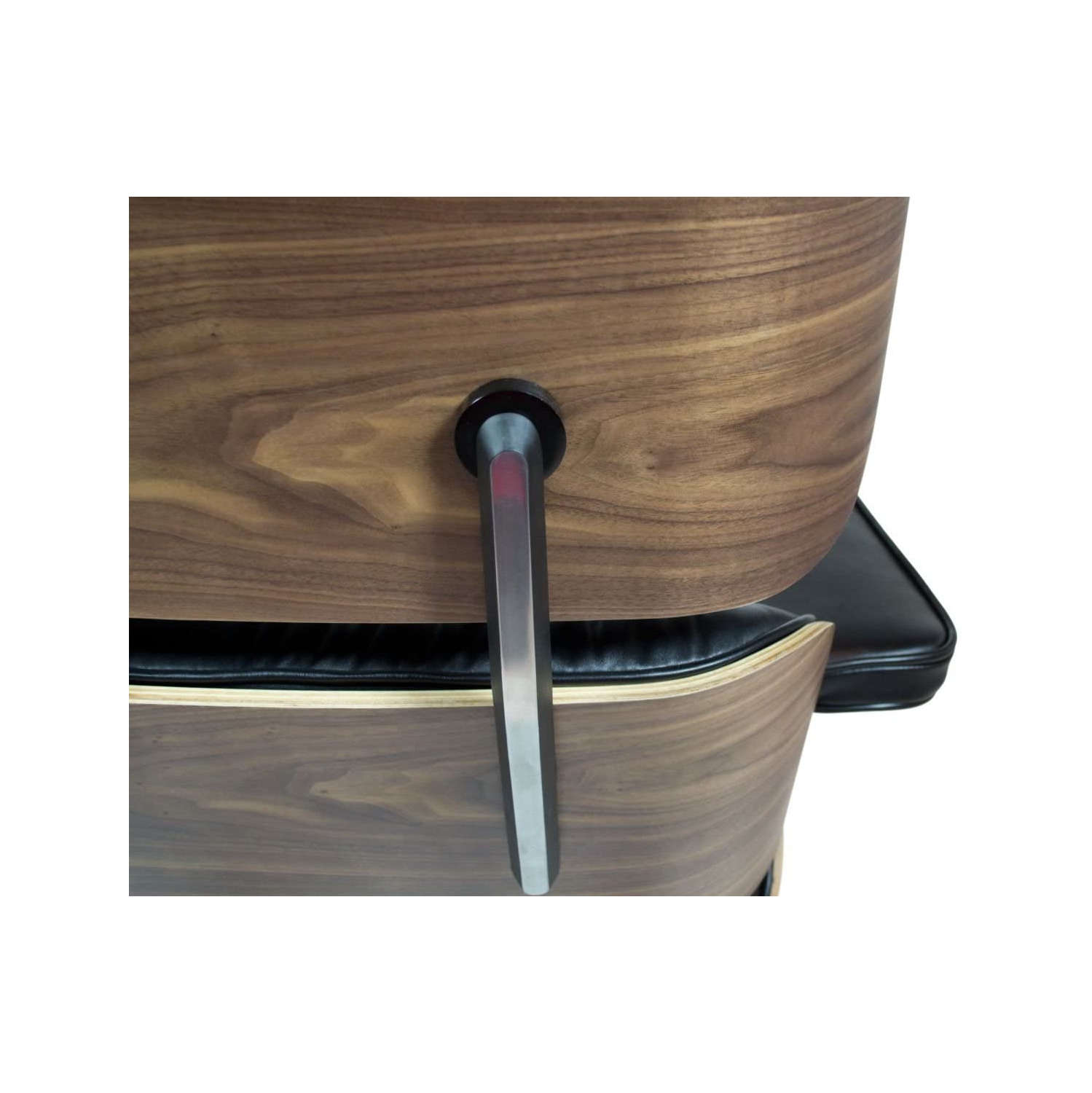 Chaise longue et pouf modernes du milieu du siècle Nicer Furniture®, 100 % cuir véritable pleine fleur italien, noir avec finition en bois de noyer