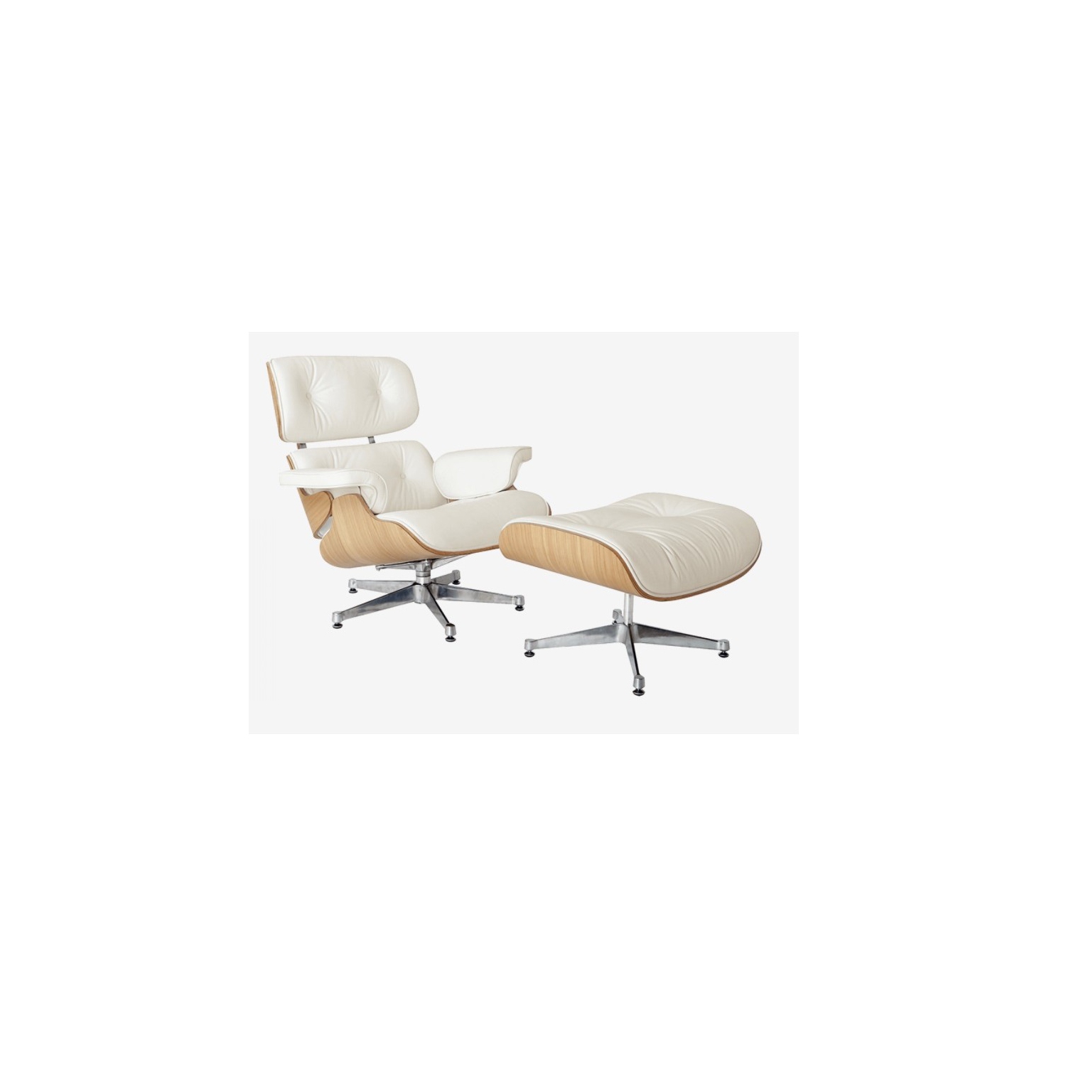 Eames Lounge et Ottoman blanc 100% italienne Véritable cuir pleine fleur avec chêne blanc Finition du bois