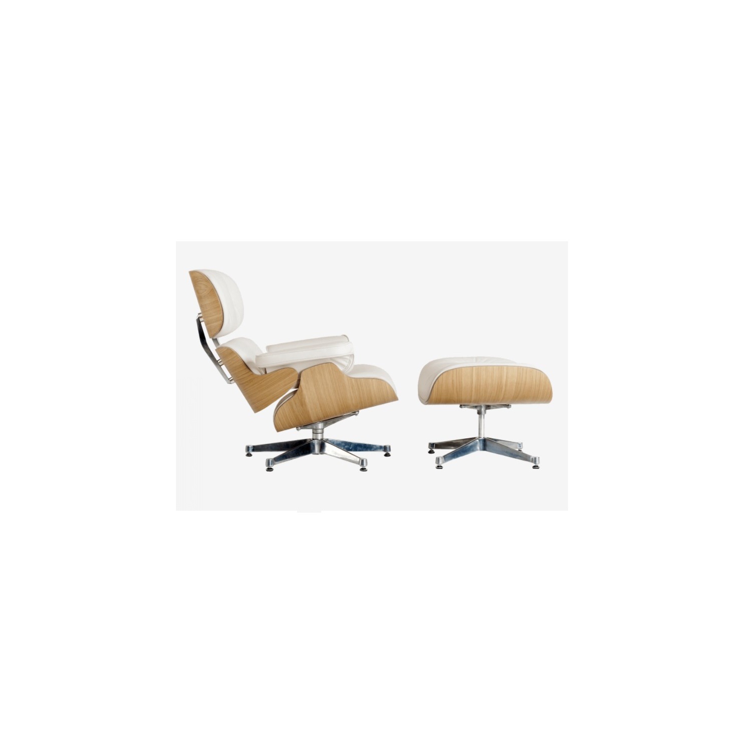 Eames Lounge et Ottoman blanc 100% italienne Véritable cuir pleine fleur avec chêne blanc Finition du bois
