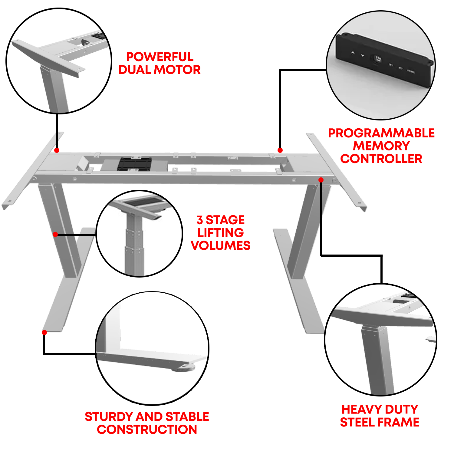 Dual Motor Programmable Standing Desk - Silver
