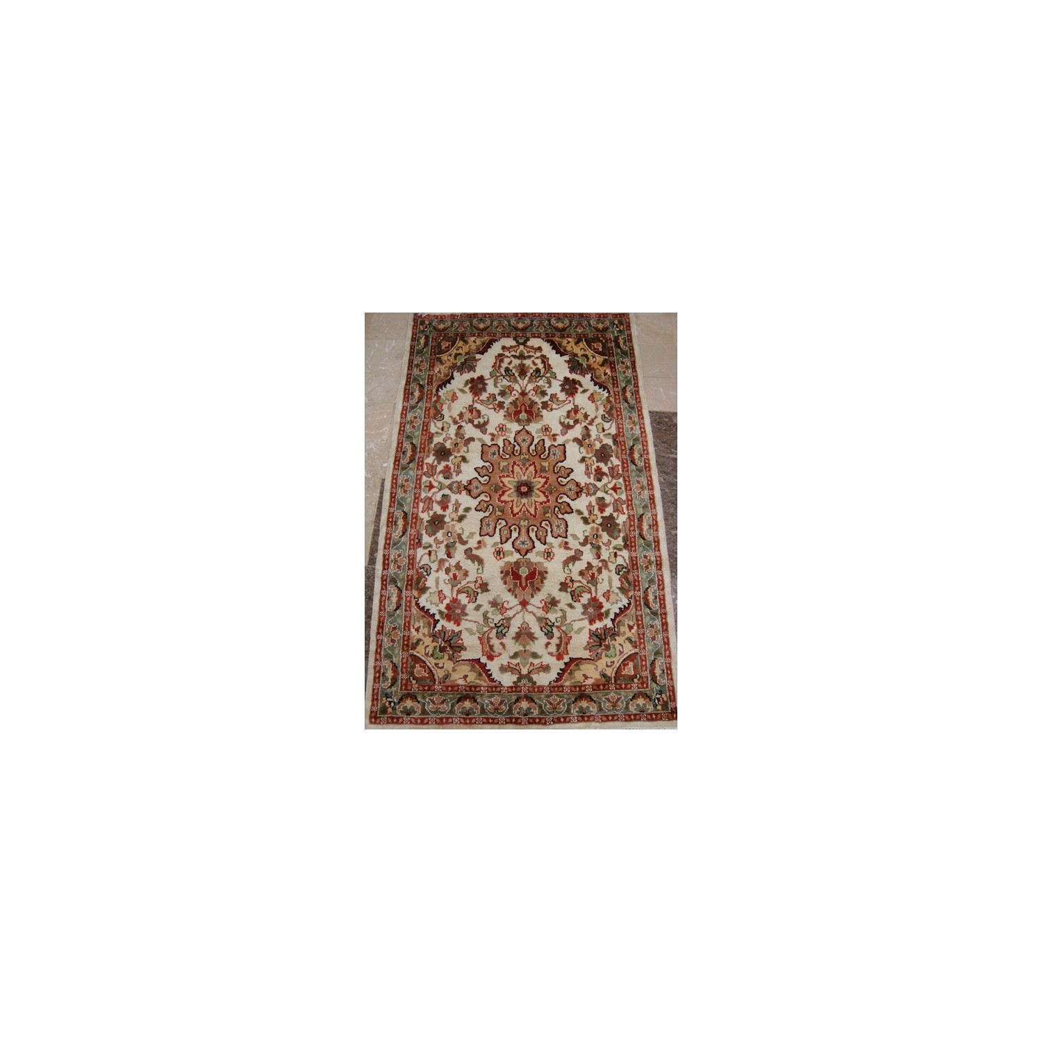 Rectangle Area Rug Ivory Medallion Flowers Hand Knotted Wool Silk Carpet'