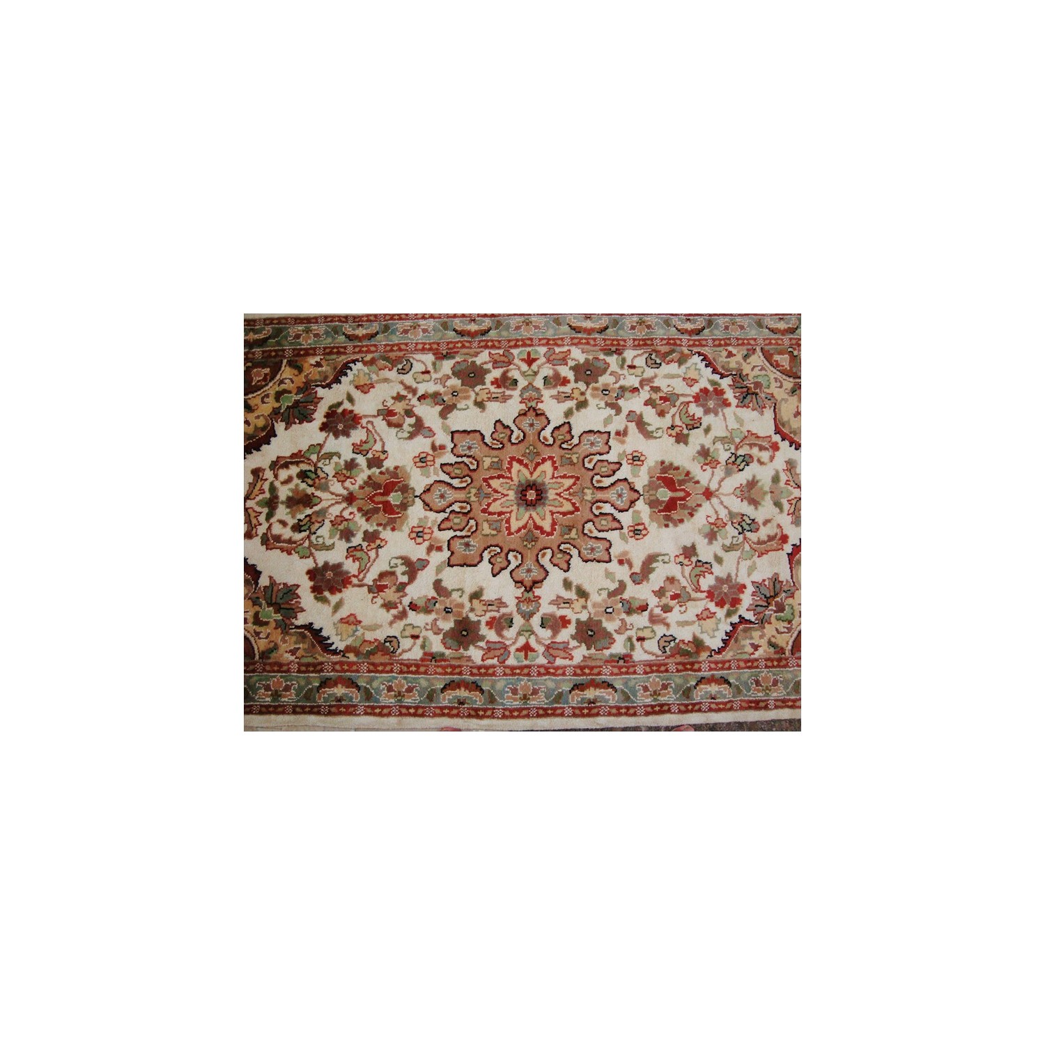 Rectangle Area Rug Ivory Medallion Flowers Hand Knotted Wool Silk Carpet'