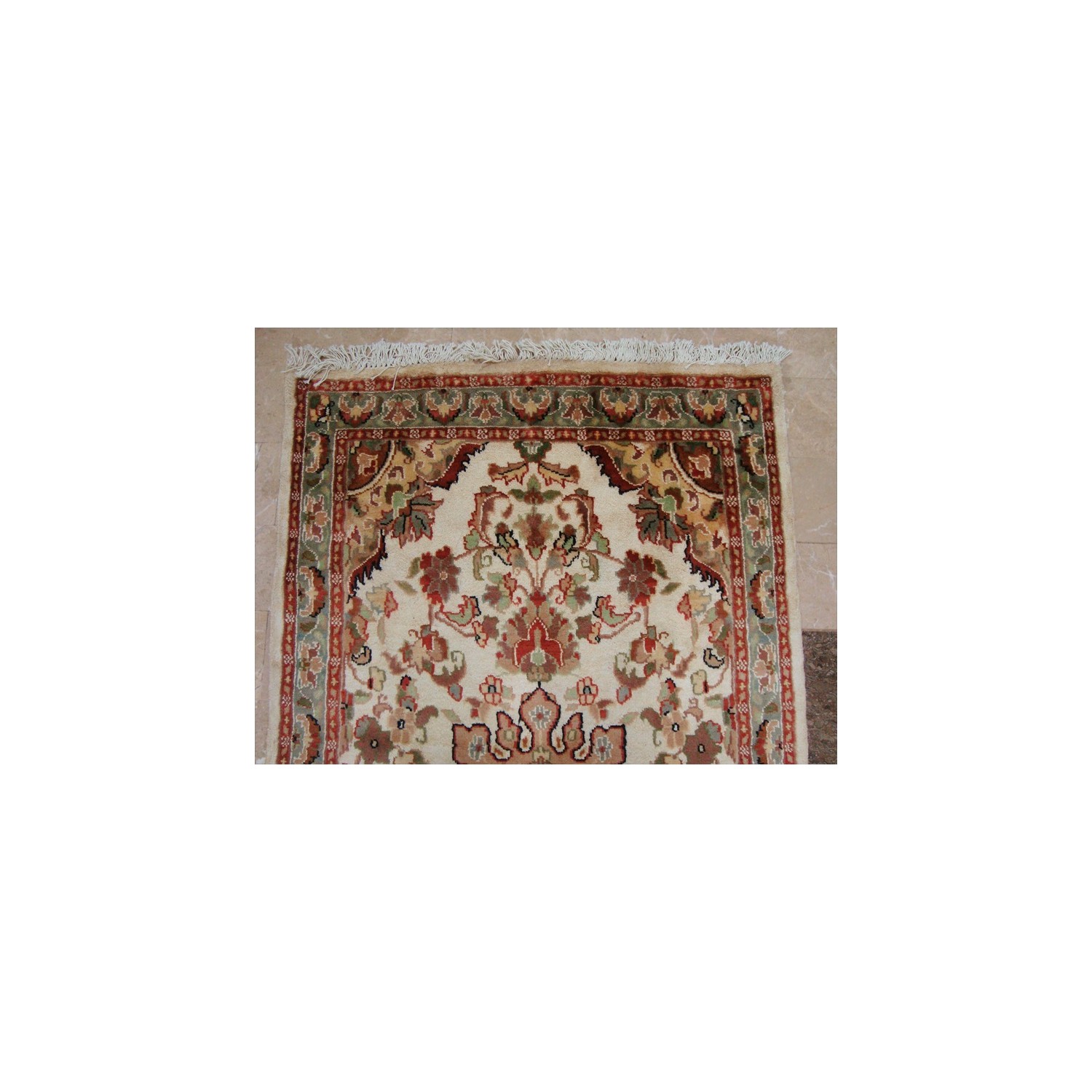 Rectangle Area Rug Ivory Medallion Flowers Hand Knotted Wool Silk Carpet'