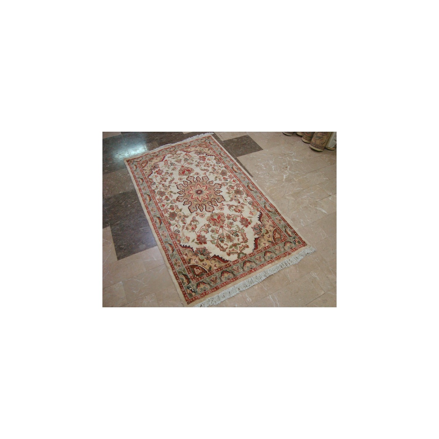 Rectangle Area Rug Ivory Medallion Flowers Hand Knotted Wool Silk Carpet'