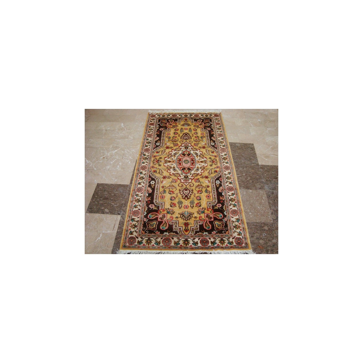 Ahmedani Exclusive Medallion Flowers Hand Knotted Wool Silk Carpet 5.7' x 3.1' Area Rug - Multi-Colour