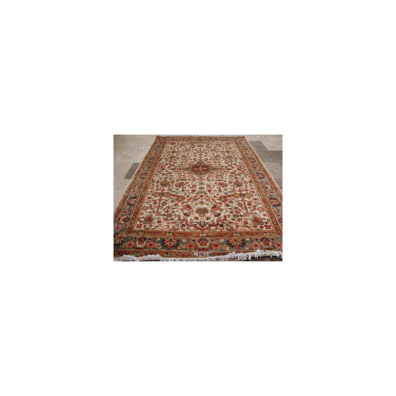 Mehrab Taj Ivory Medallion Exclusive Designed Rectangle Area Rug Wool Silk Hand Knotted Carpet'