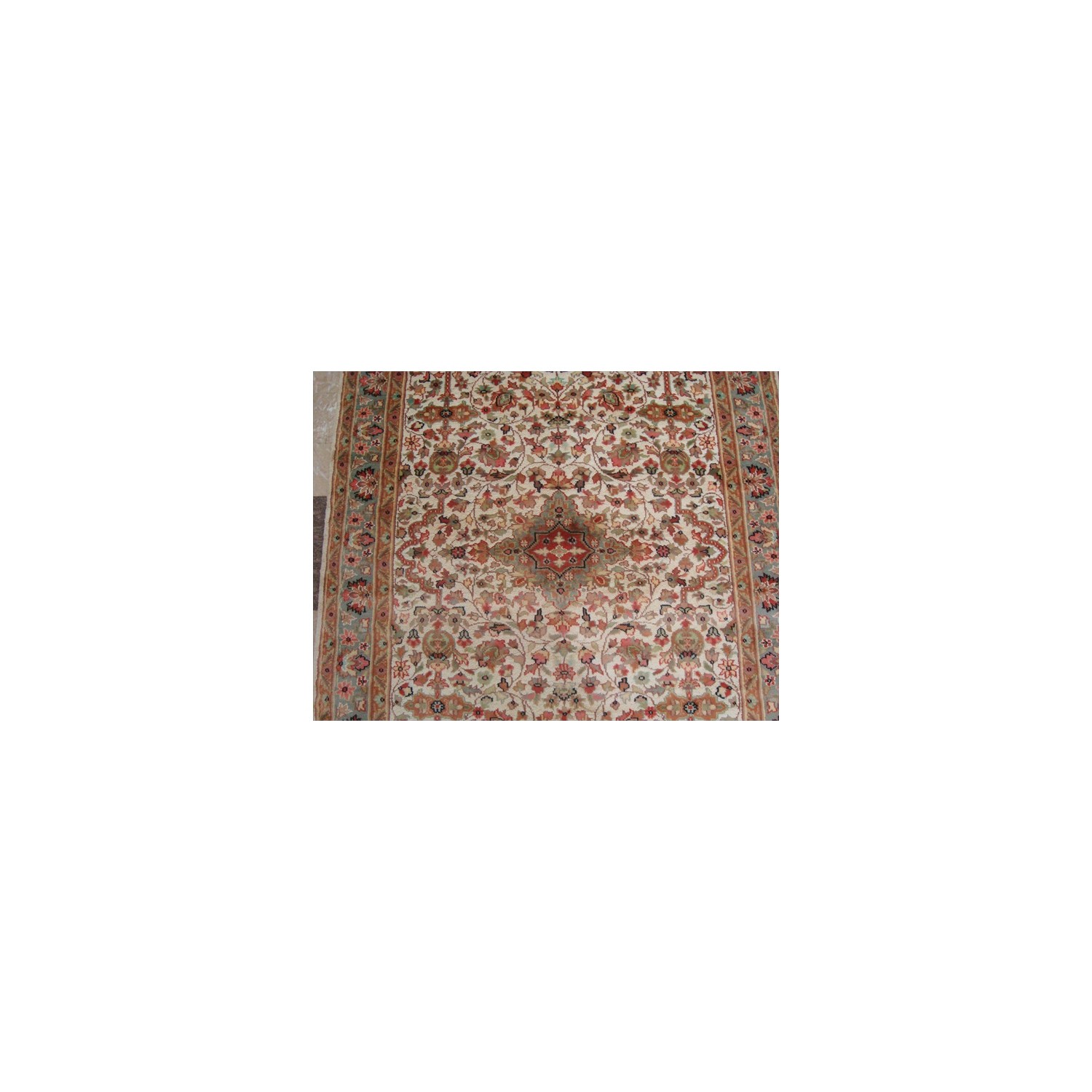 Mehrab Taj Ivory Medallion Exclusive Designed Rectangle Area Rug Wool Silk Hand Knotted Carpet'