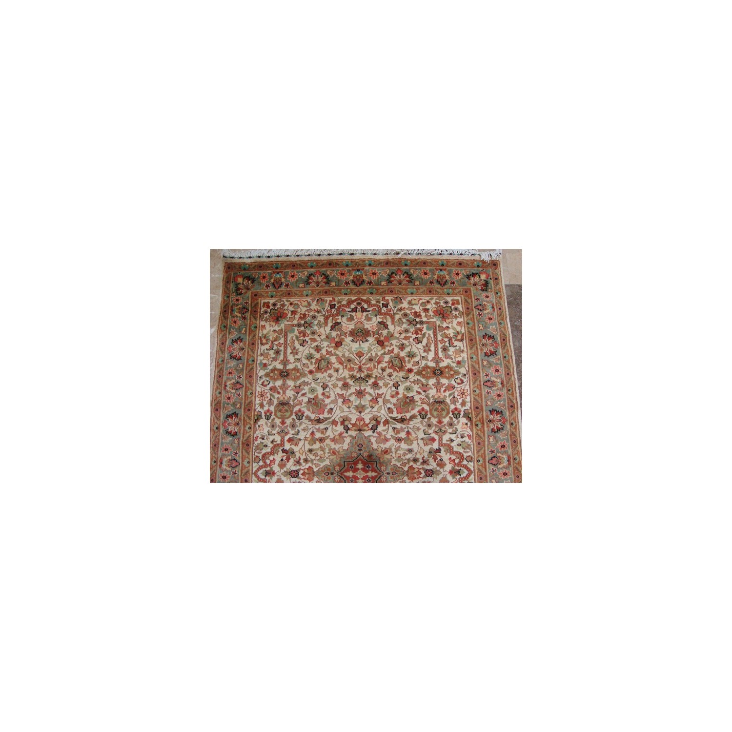 Mehrab Taj Ivory Medallion Exclusive Designed Rectangle Area Rug Wool Silk Hand Knotted Carpet'