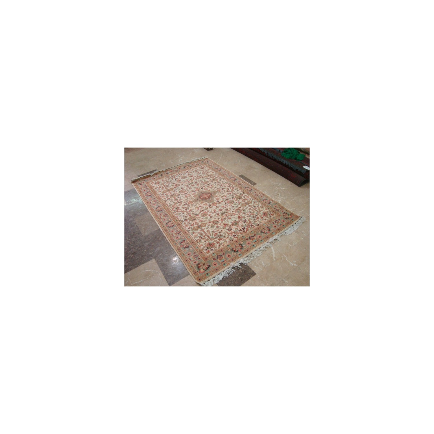 Mehrab Taj Ivory Medallion Exclusive Designed Rectangle Area Rug Wool Silk Hand Knotted Carpet'