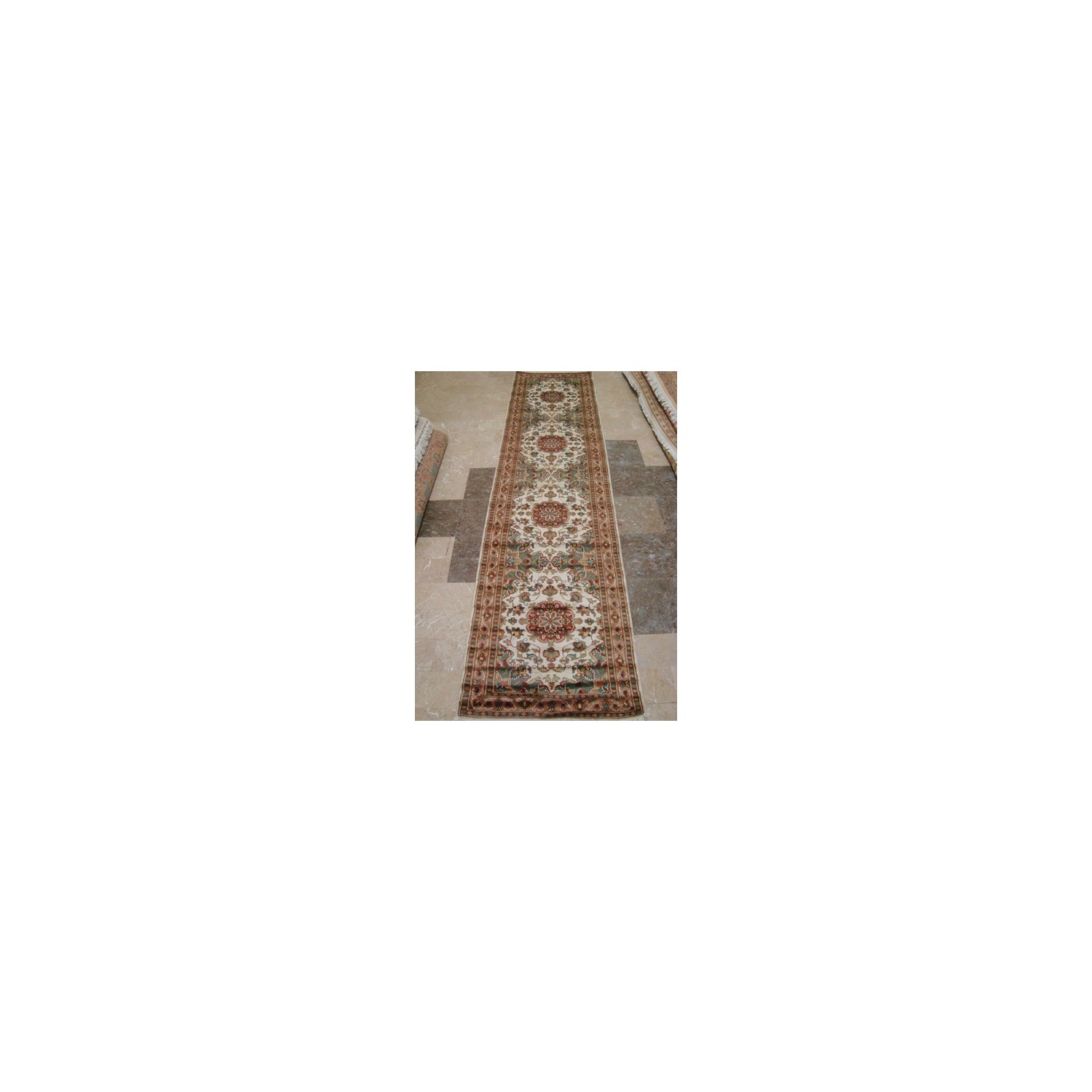 Ahmedani Gorgeous Ivory Floral Medallion Wool Silk Hand Knotted Soft Hall Way Rug 10.1' x 2.6' Hallway Runner - Multi-Colour