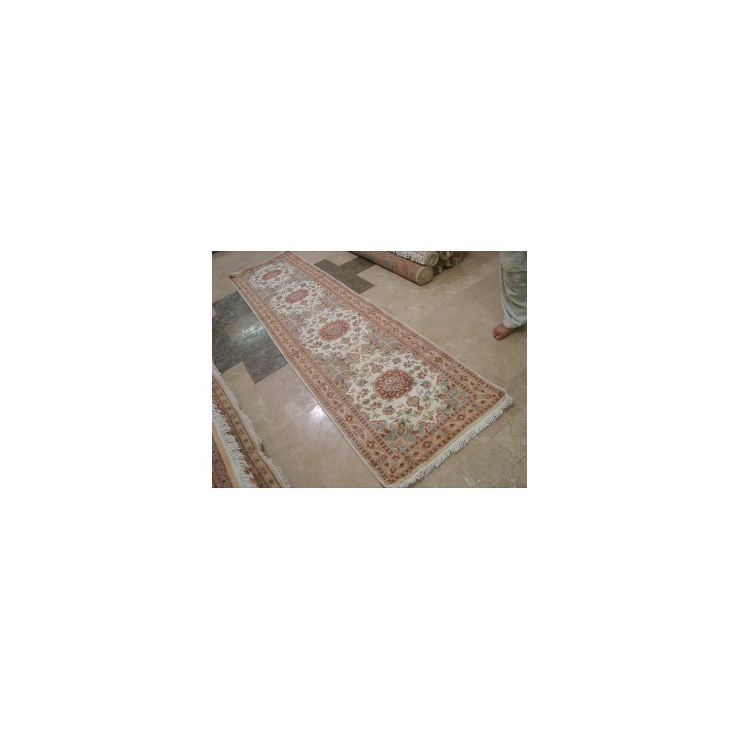 Ahmedani Gorgeous Ivory Floral Medallion Wool Silk Hand Knotted Soft Hall Way Rug 10.1' x 2.6' Hallway Runner - Multi-Colour