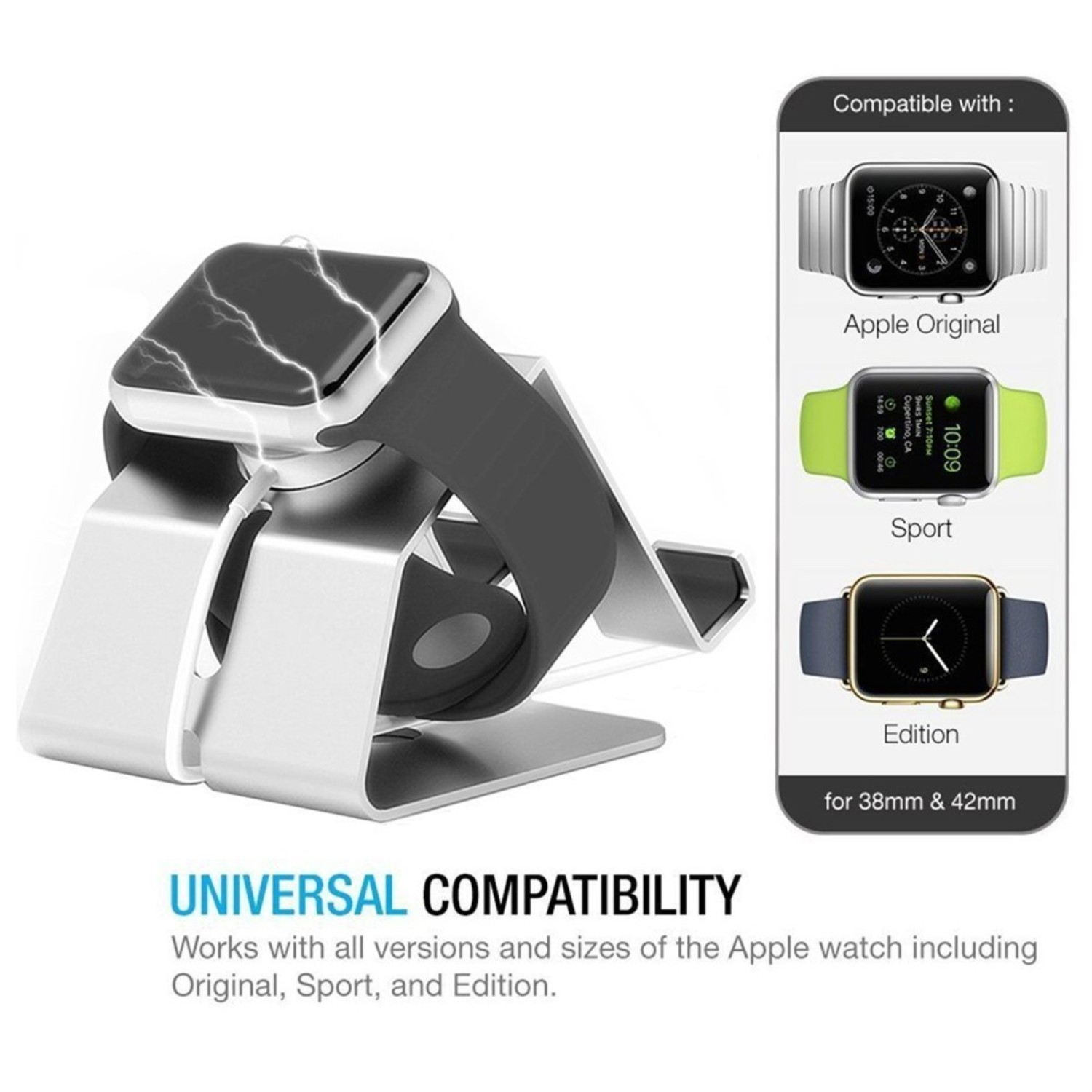 Support de bureau universel 3-en-1 de iPhone pour tablette, support pour téléphone intelligent ou station de chargement pour iPad et Apple Watch -