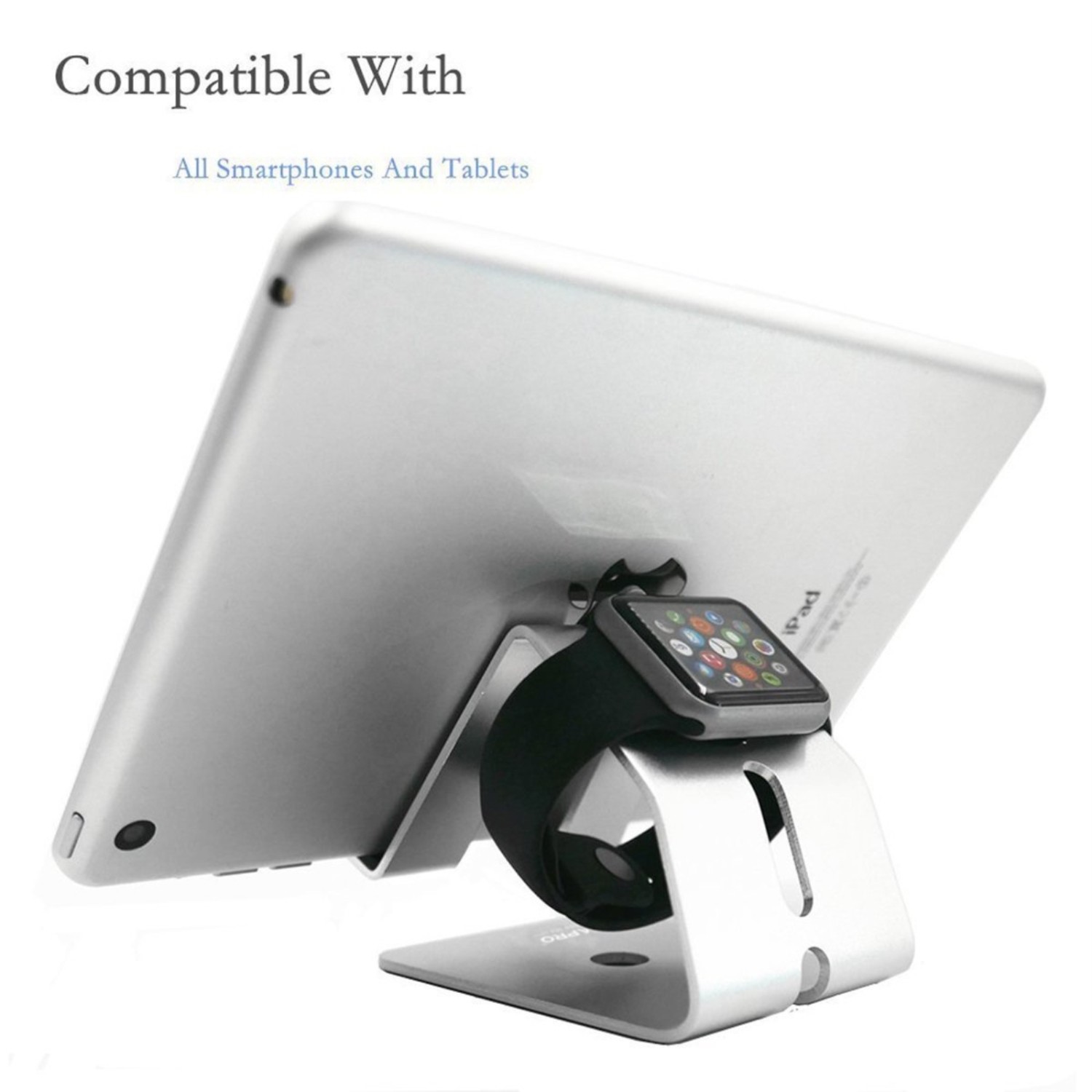 Support de bureau universel 3-en-1 de iPhone pour tablette, support pour téléphone intelligent ou station de chargement pour iPad et Apple Watch -