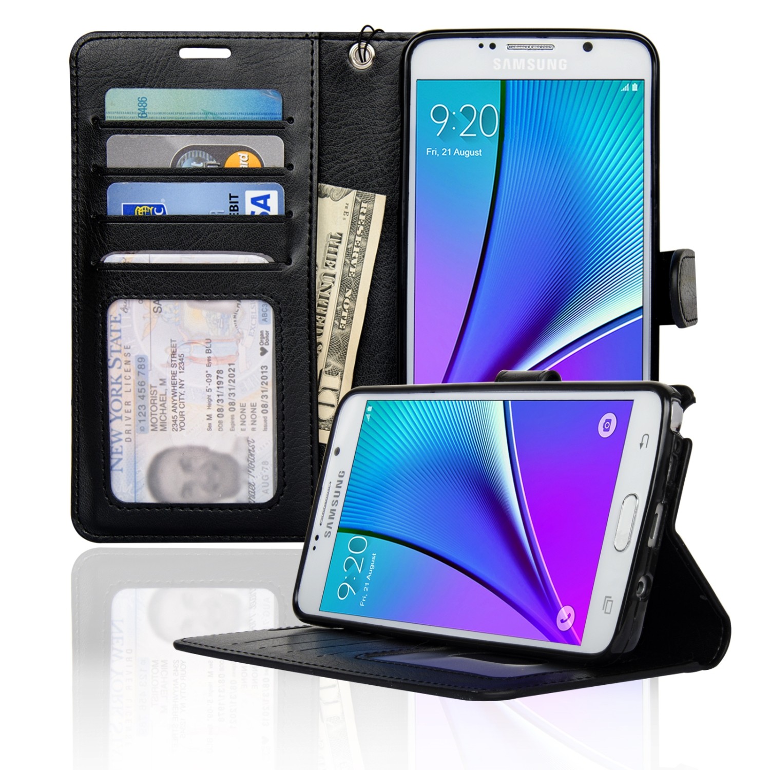 Navor Wallet Case for Samsung Galaxy Note 5 - Black