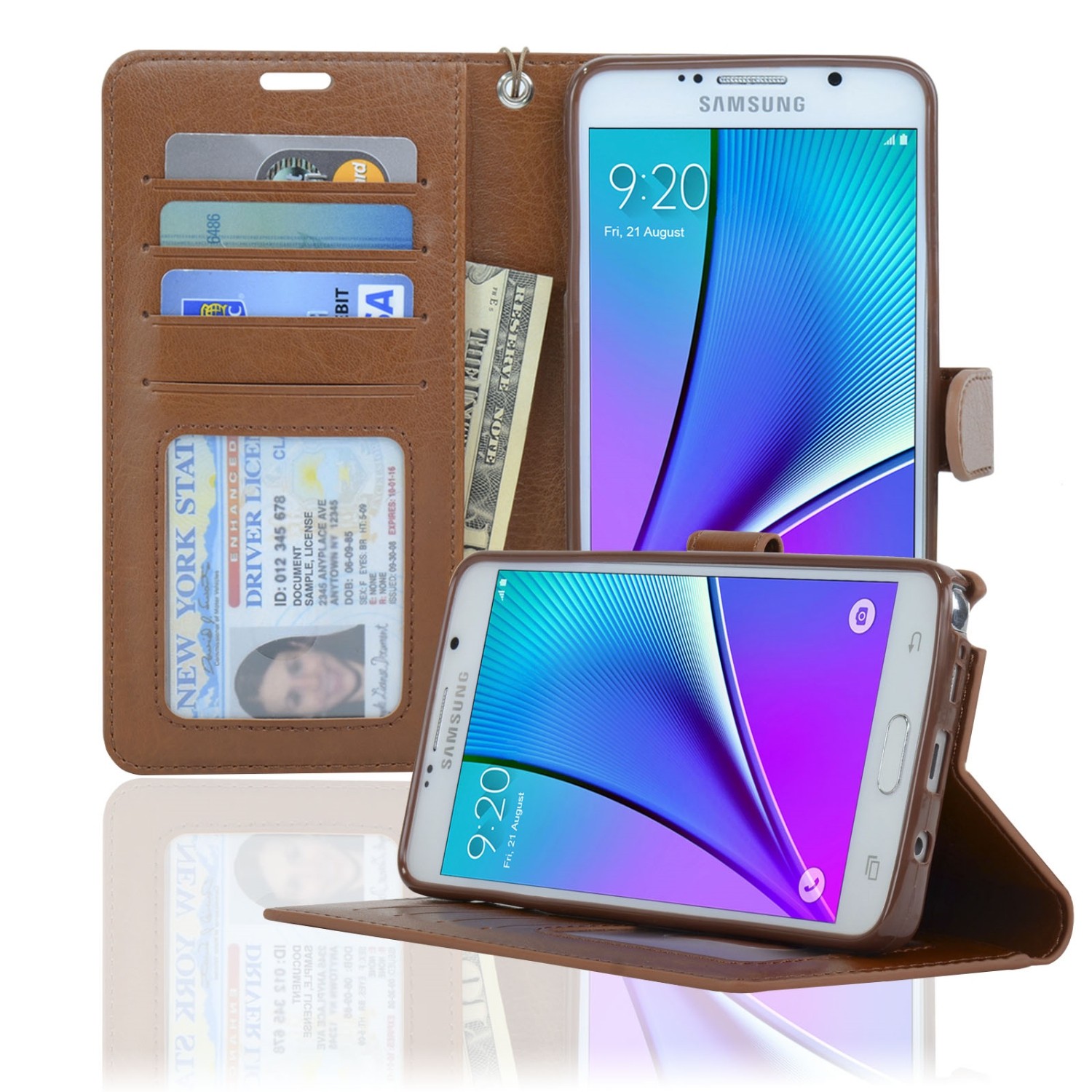 Navor Wallet Case for Samsung Galaxy Note 5 - Brown