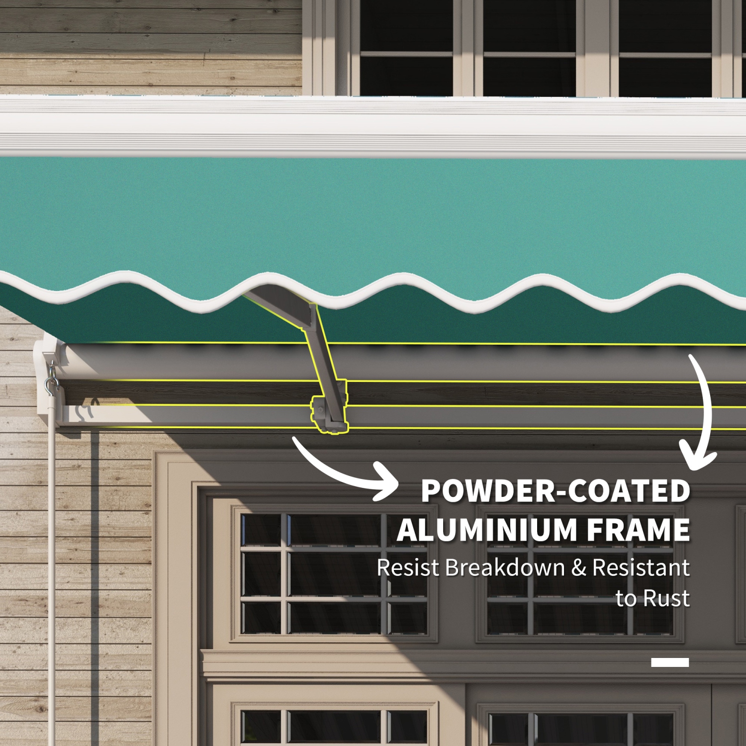 Auvent de terrasse rétractable manuel de 13 x 8 pi, pare-soleil d'extérieur, abri de porte de fenêtre en aluminium, cadre en aluminium, vert foncé