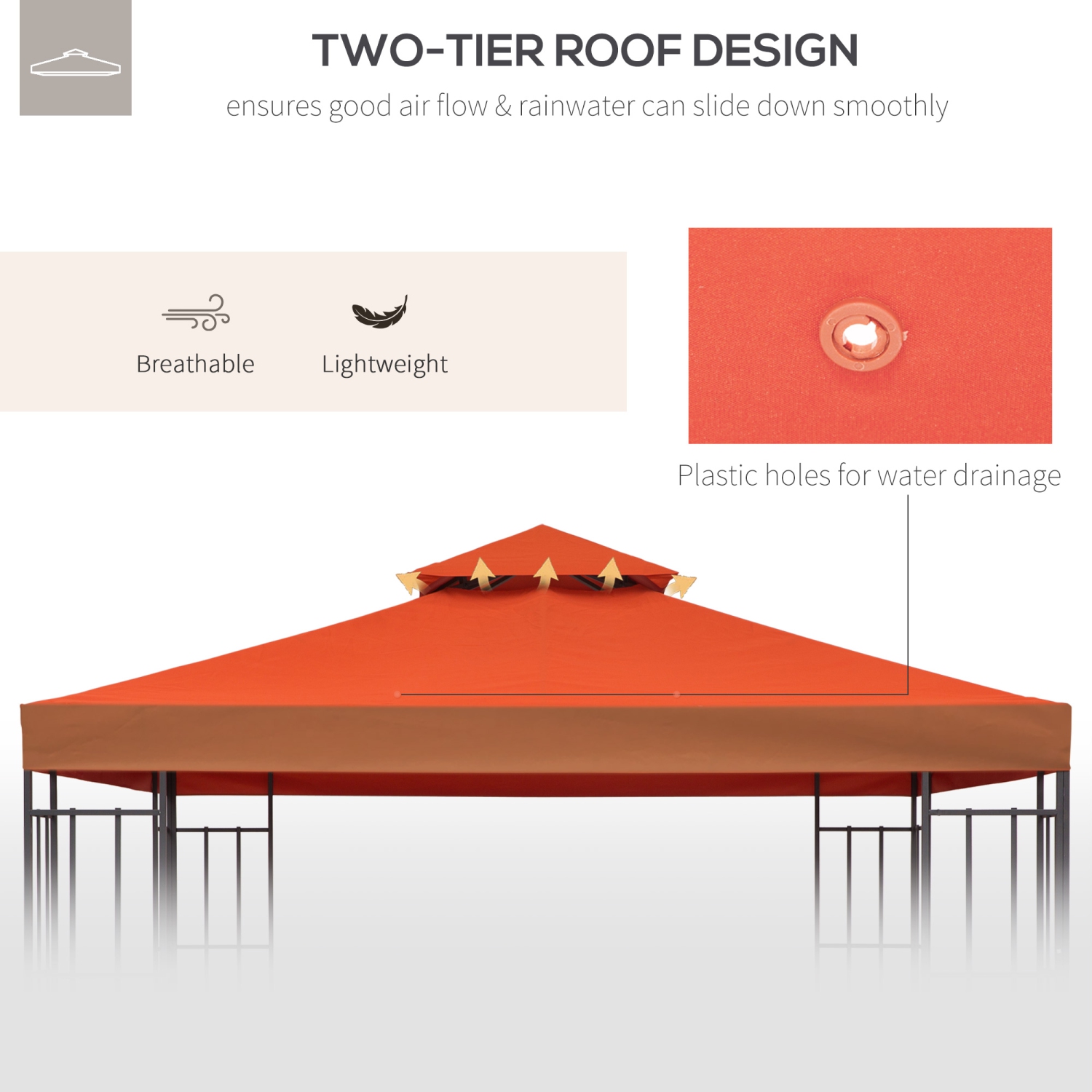 Outsunny 9.84' x 9.84' Square 2-Tier Gazebo Canopy Replacement Top Cover Outdoor Garden Sun Shade, Rust Red