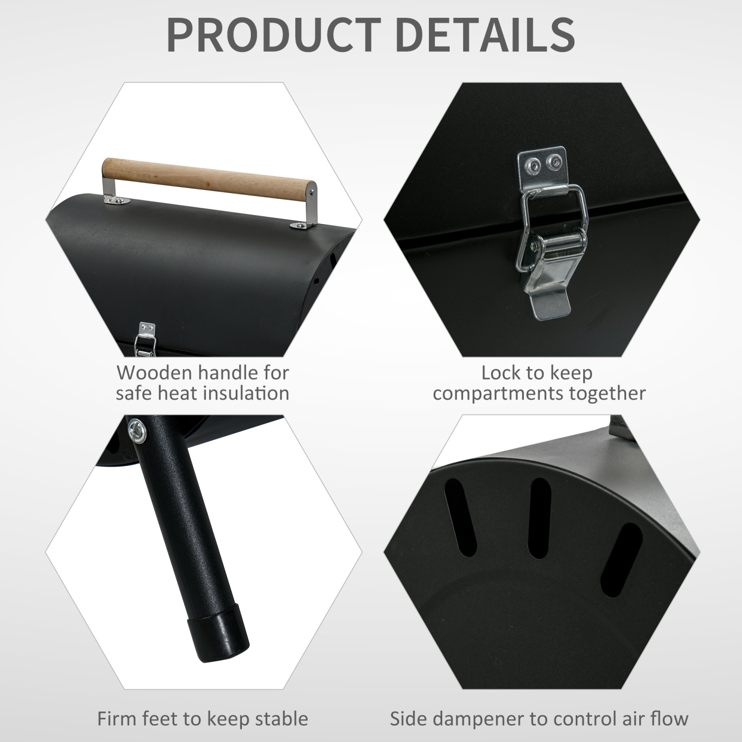 Barbecue extérieur portatif au charbon Outsunny, barbecue pliant sur table, fumoir à chaleur avec poignée, noir