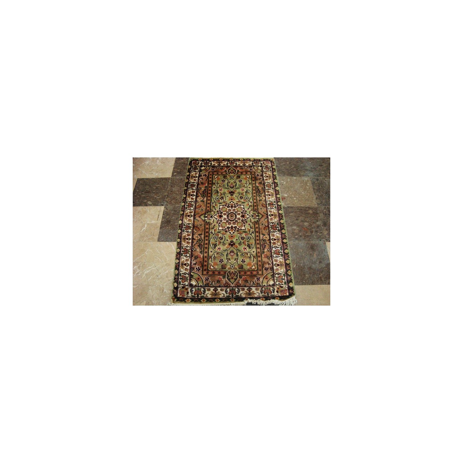 Green Ivory Touch Excellent Designed Rectangle Area Rugs Hand Knotted Wool Silk Carpet'