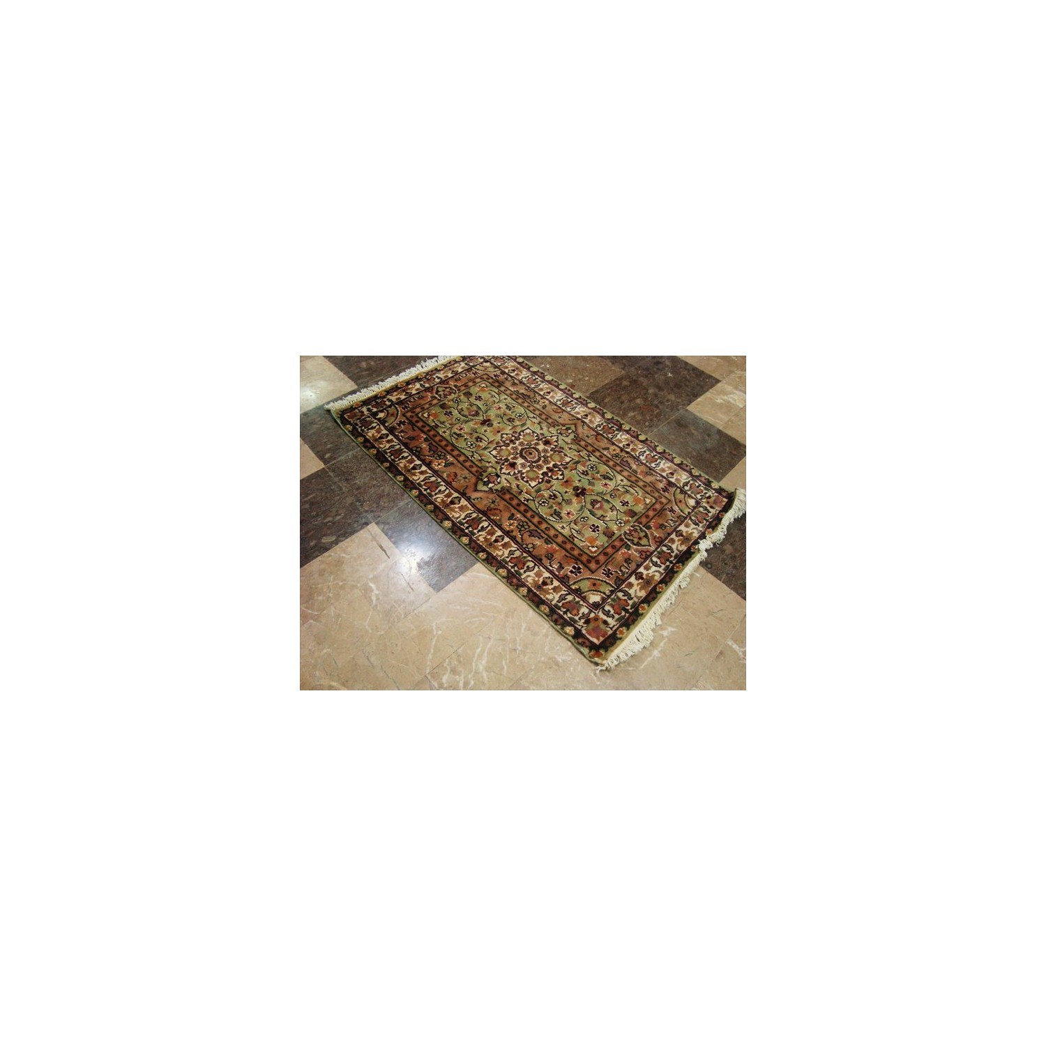 Green Ivory Touch Excellent Designed Rectangle Area Rugs Hand Knotted Wool Silk Carpet'